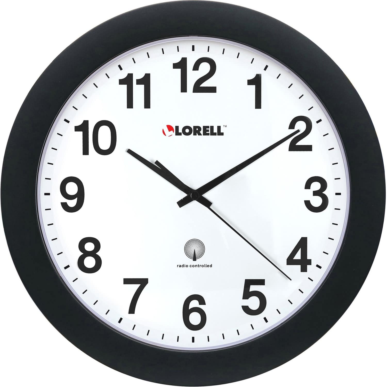 Lorell - 12" Round Radio Controlled Wall Clock Analog Quartz White Main Dial Black Case Plastic - White|Black