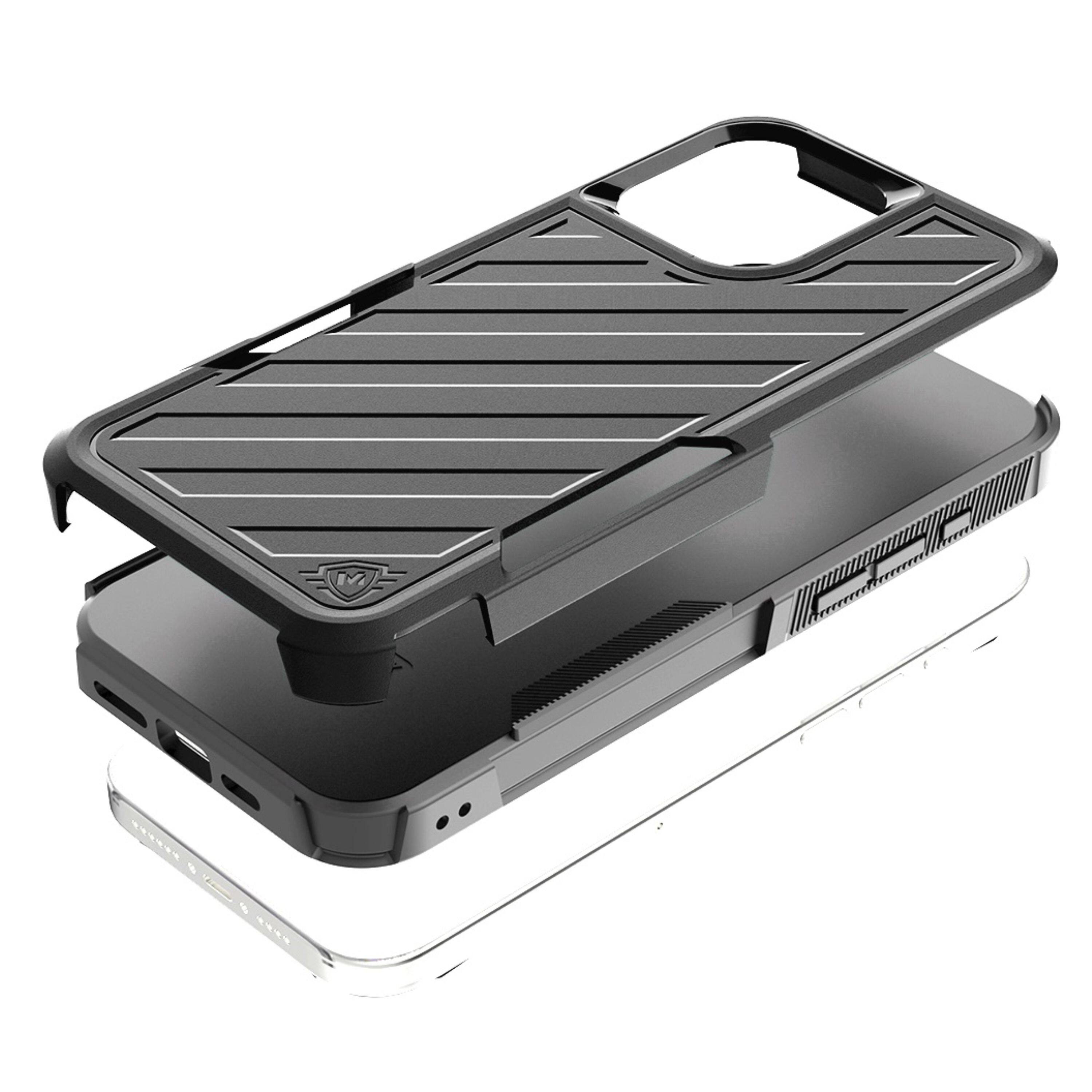 Left. Kitcheniva - Shockproof Dual Layer Lined Phone Case With Tempered Glass For iPhone 16 Pro Black Grey - Black/Grey.