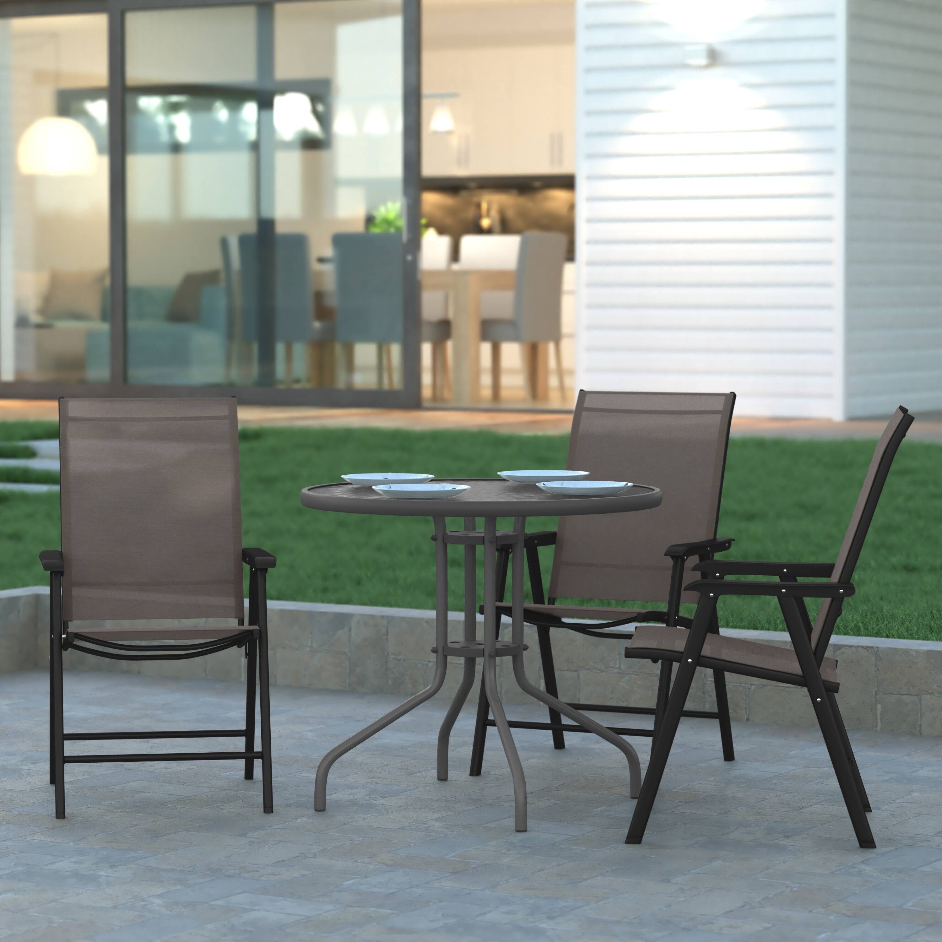 Alt View 2. Emma + Oliver - Outdoor Folding Patio Sling Chair / Portable Chair (2 Pack) - Brown.