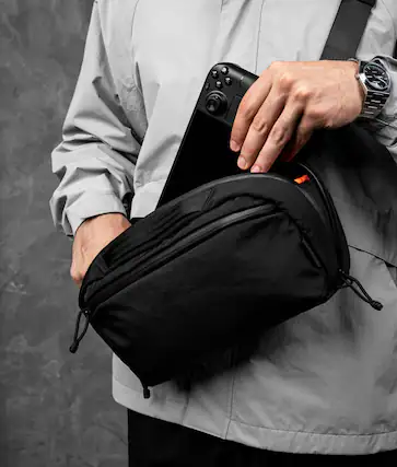 Front. ALPAKA - Gaming Sling Bag for Switch 2/Steam Deck/ROG Ally, Game Card Holder (20), 3.5L EDC Crossbody, Water-Resistant - Black Axoflux 400D Washed Nylon.