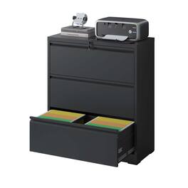 Mirfee - 3-Drawer Lateral File Cabinet with Lock, for Legal/Letter/A4/F4 Files - Black