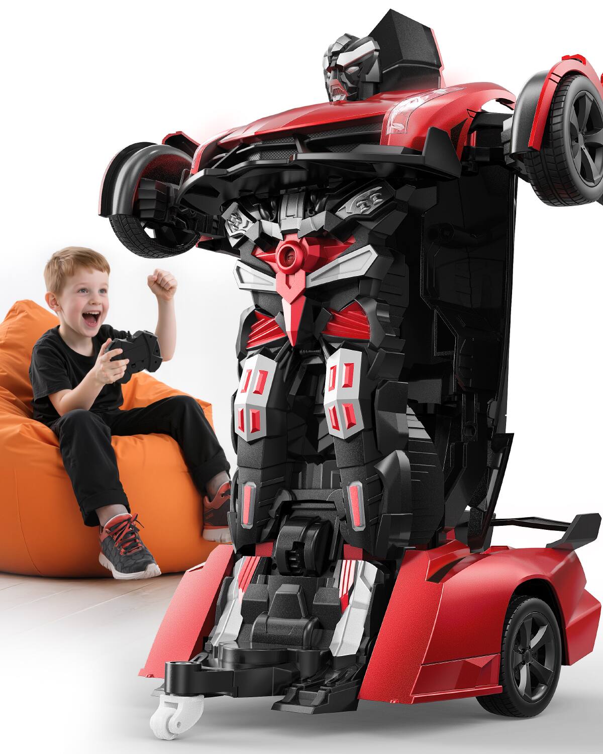Alt View 5. Veeniix - V992 Transform Robot RC Car, 1:14 Scale, 2-in-1 Robot Toy Car with Sound & Light Effects, Ideal Gift for Boys and Girls - Red.