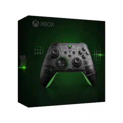 Front. Microsoft - Xbox Wireless Controller: 20th Anniversary Special Edition Xbox - Black with green.