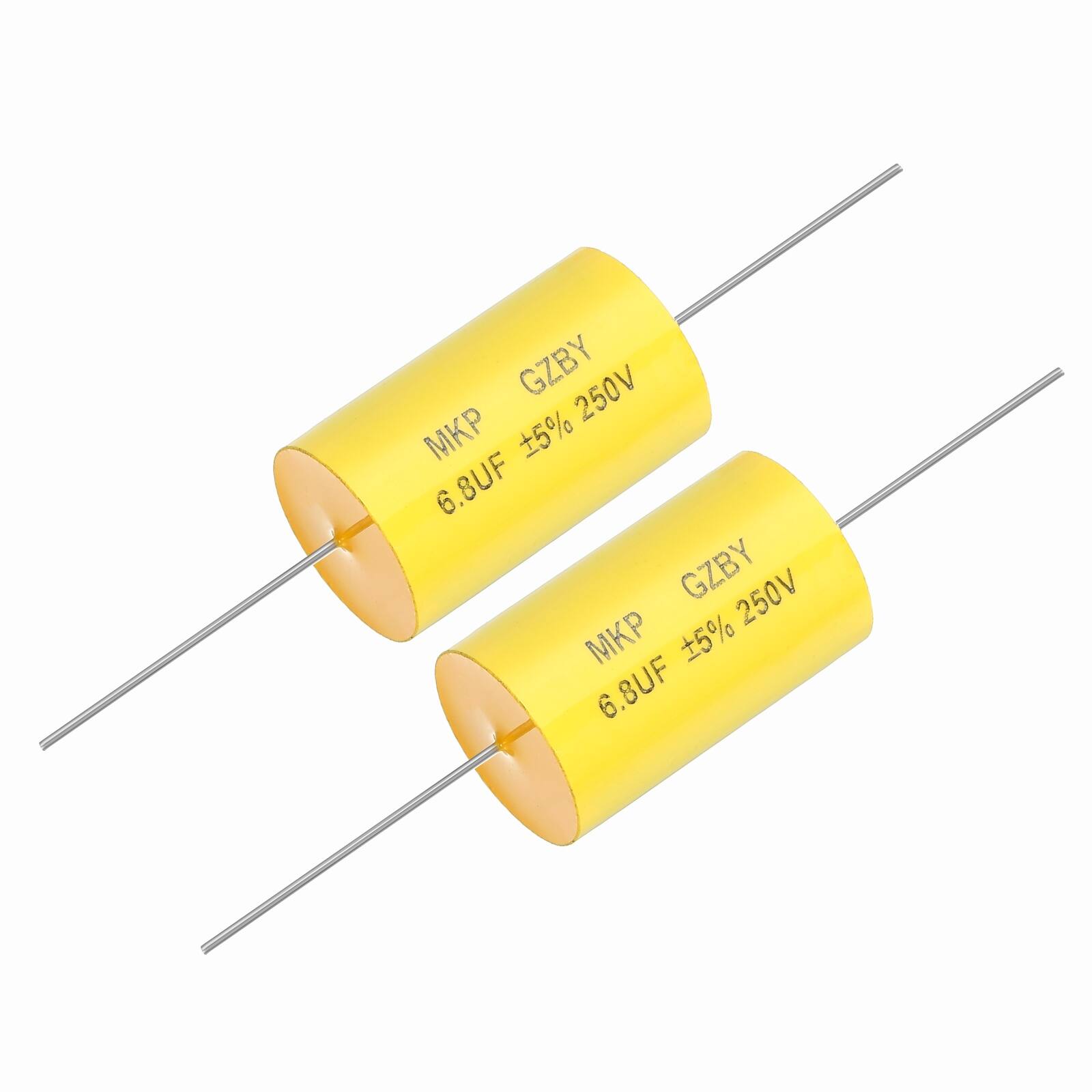 Unique Bargains - 2pcs 6.8uf Frequency Divider Capacitor, 250V Axial Audio Speaker Crossover MKP Film Capacitor - Yellow