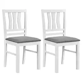Costway - Dining Chairs Set of 2 with Solid Rubber Wood Frames for Dining Room, Living Room - White + Gray