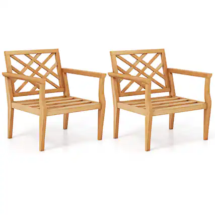 Front. Gymax - Gymax 2PCS Patio Dinning Chair w/ Cozy Backrest & Armrests Slatted Seat & Solid Legs - Natural.