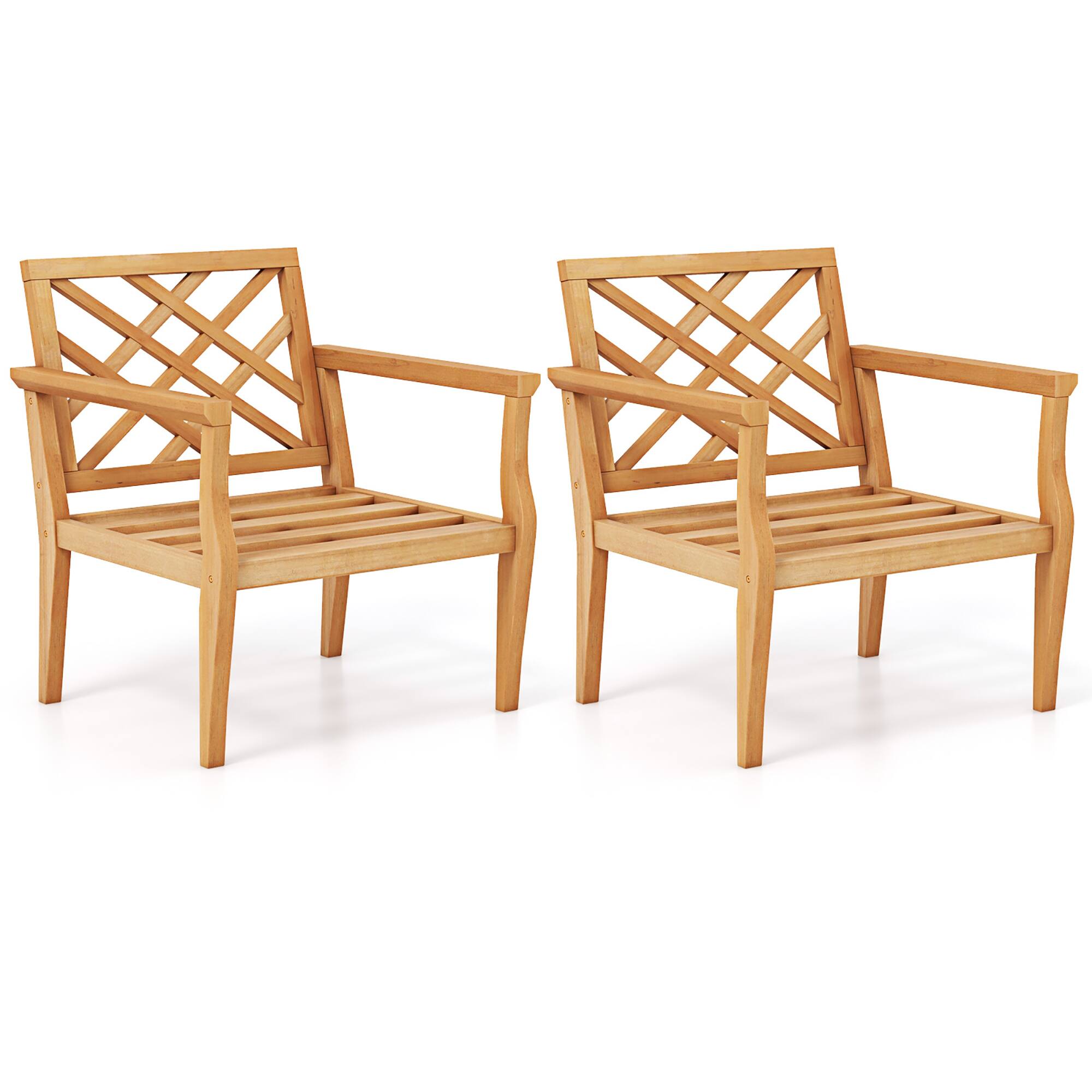 Front. Gymax - Gymax 2PCS Patio Dinning Chair w/ Cozy Backrest & Armrests Slatted Seat & Solid Legs - Natural.