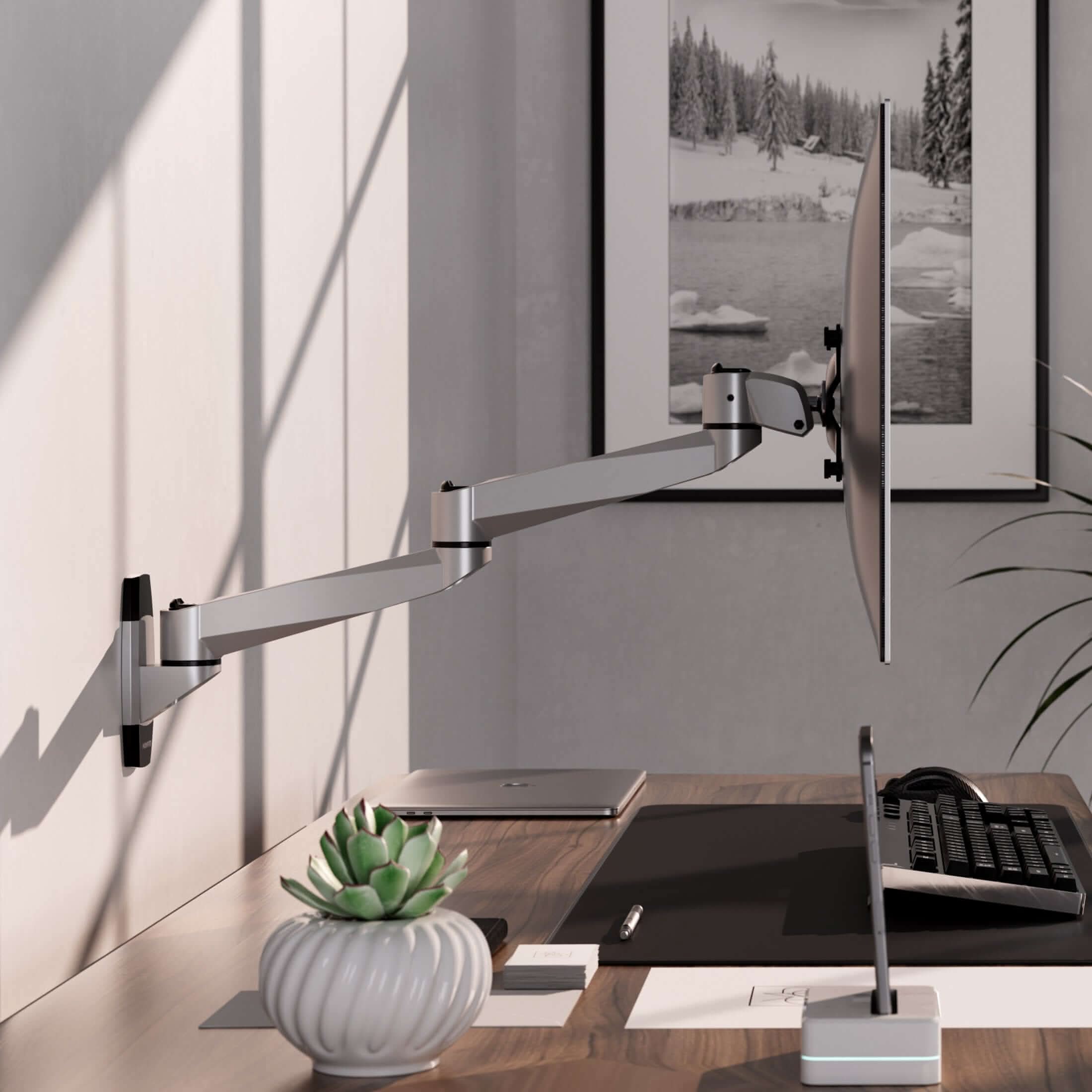 Back. Mount-It! - CLiX Series Multi-Jointed Monitor Wall Mount for 13"-34" Screens, Swivel & Tilt, Silver - Silver.