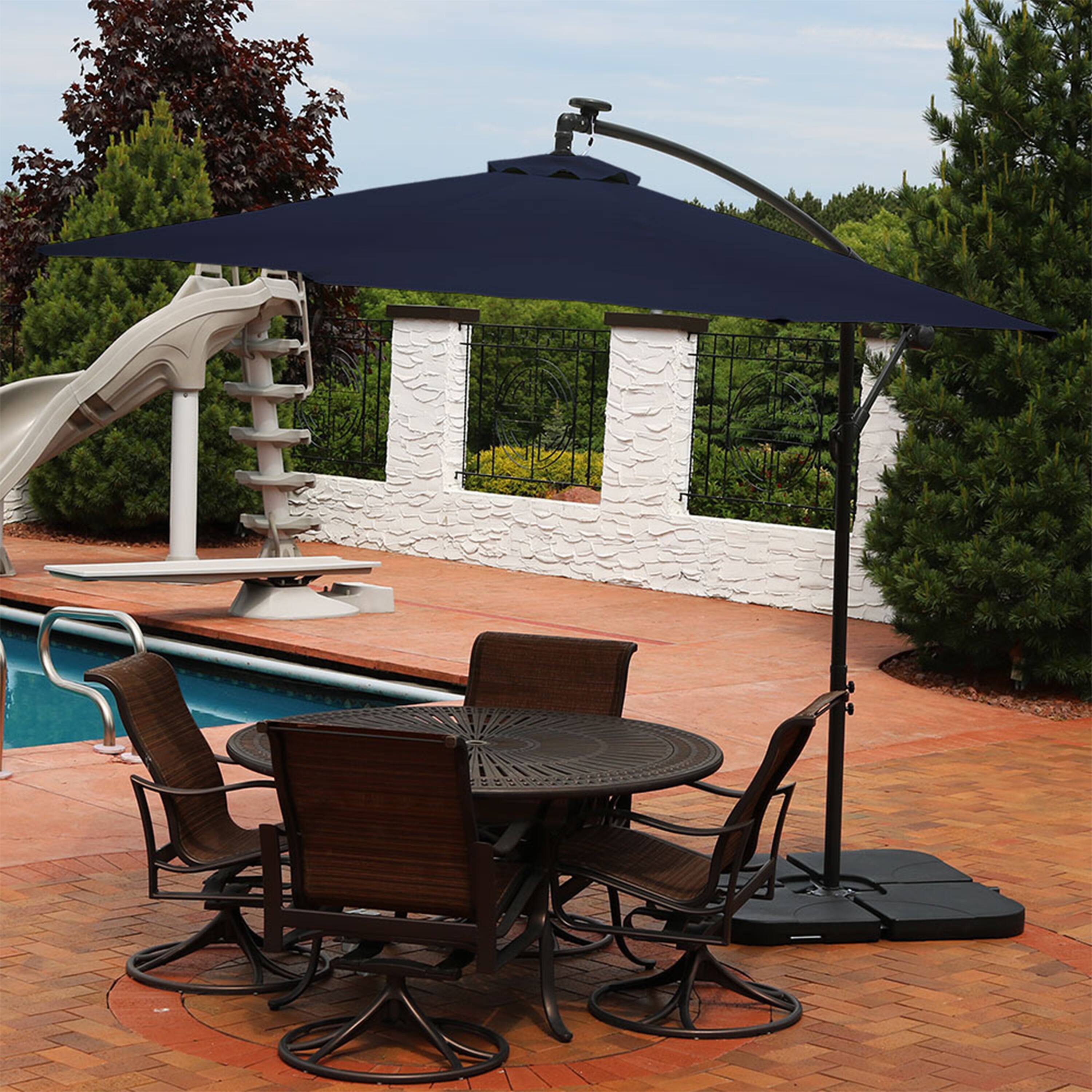 Alt View 3. Sunnydaze - 10 ft Solar Offset Steel Patio Umbrella with Crank - Navy Blue.