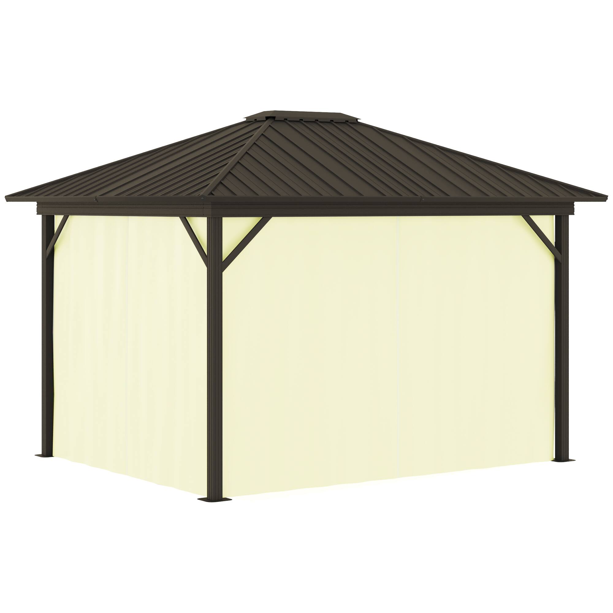 Alt View 7. Outsunny - 10' x 12' Hardtop Gazebo with Curtains and Netting, Permanent Pavilion Metal Single Roof Gazebo Canopy - Cream White.