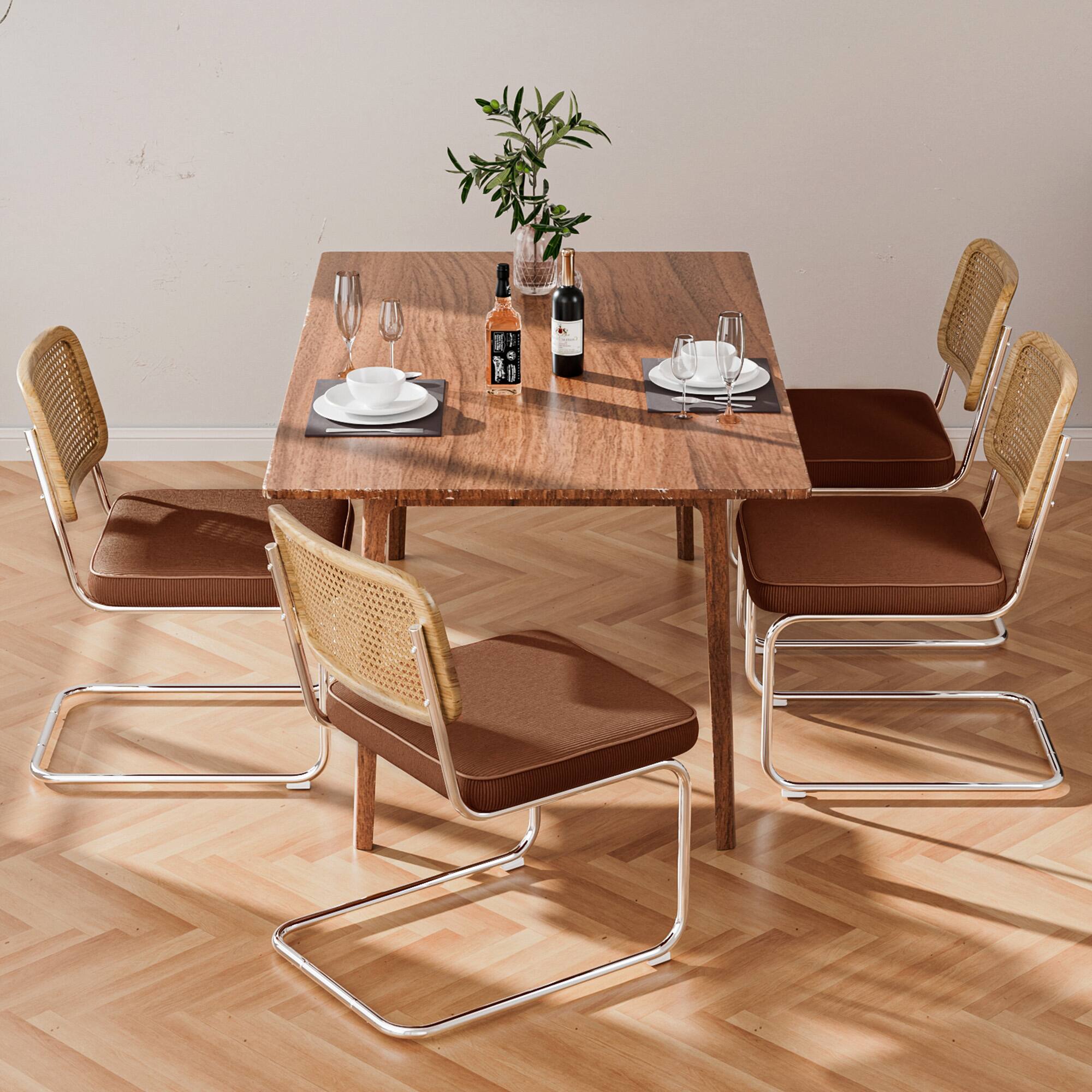 Alt View 3. KERDOM - Rattan Dining Chairs 2 Pcs Set With Foot Pads, Mid-Century Style Velvet, Cesca Style, Farmhouse Boho Garden Accent Chair - Brown.