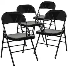 Front. Emma + Oliver - 4 Pack Triple Braced & Double Hinged Metal Folding Chair - Black.