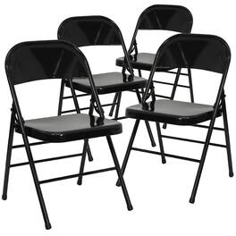 Emma + Oliver - 4 Pack Triple Braced & Double Hinged Metal Folding Chair - Black