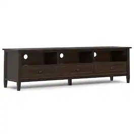 Simpli Home - Warm Shaker SOLID WOOD 72 inch Low TV Media Stand For TVs up to 80 inches - Tobacco Brown