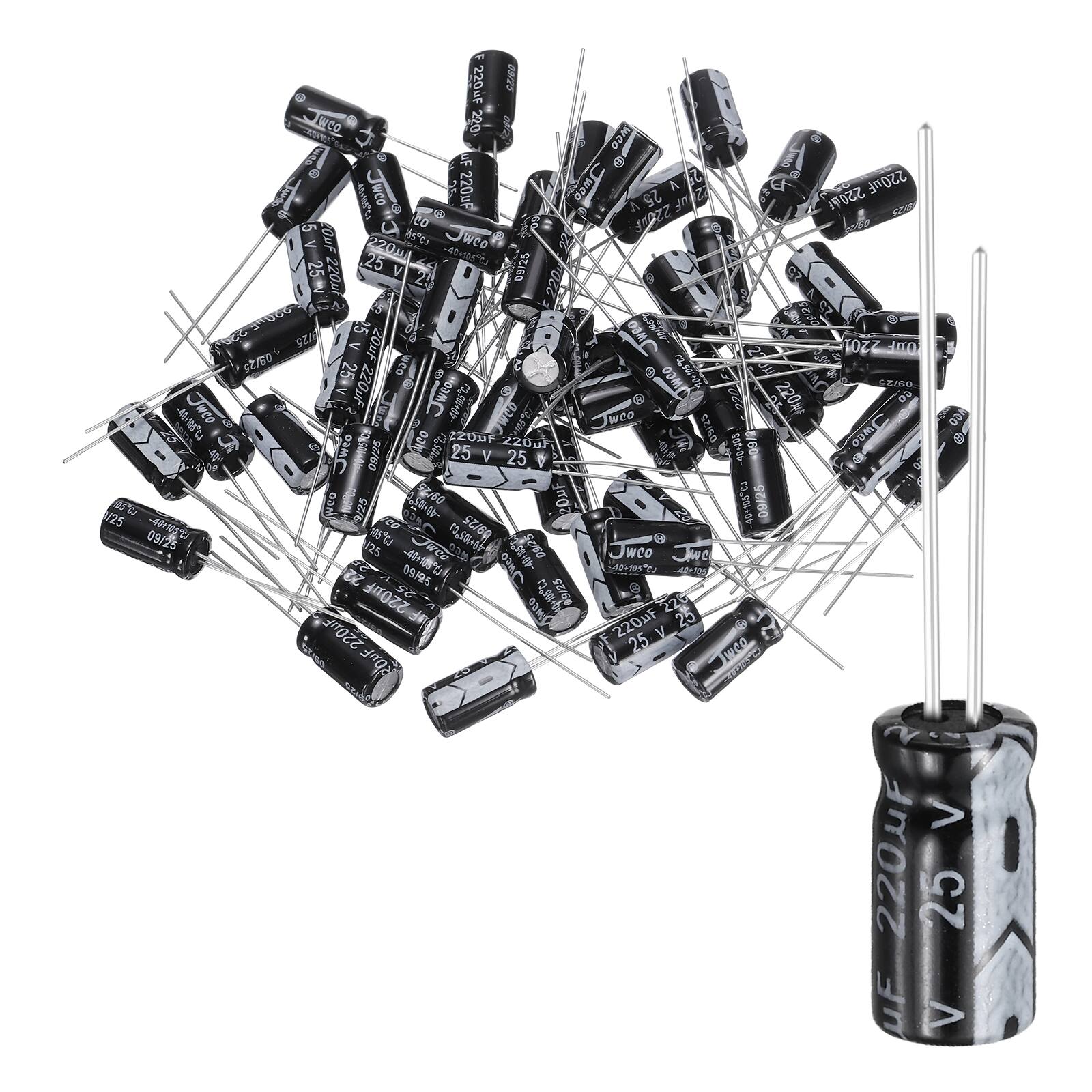 Unique Bargains - 220uF 25V 6x12mm Electrolytic Capacitor, 105C High Temp Radial Leads, for TVs/LCDs/VCD, 60pcs - Black price history on PriceWatchPro