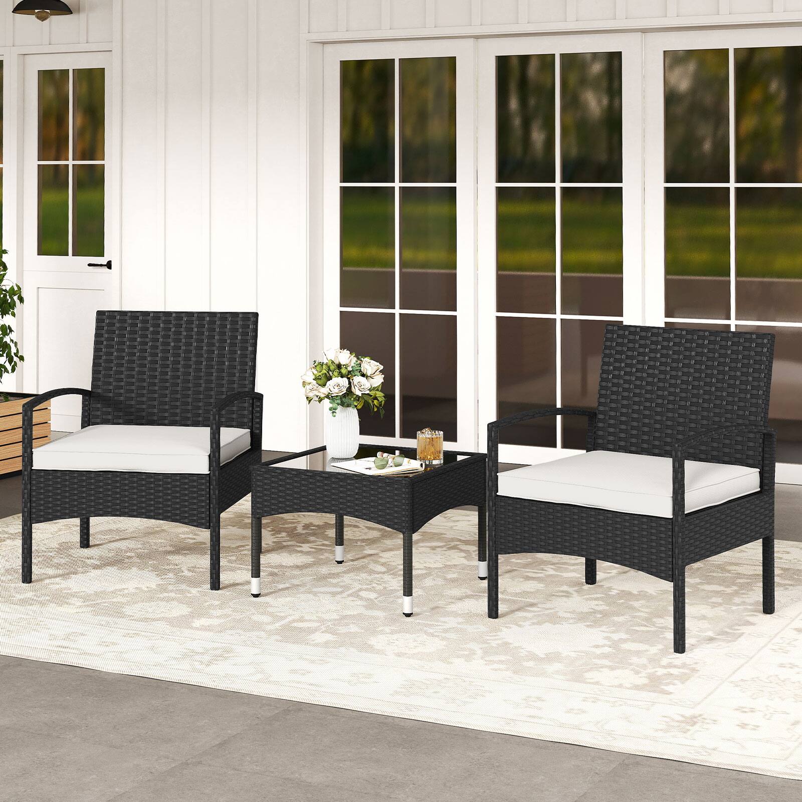 Alt View 1. Ecooso - 3-Piece Patio Rattan Bistro Set with Table - Black.