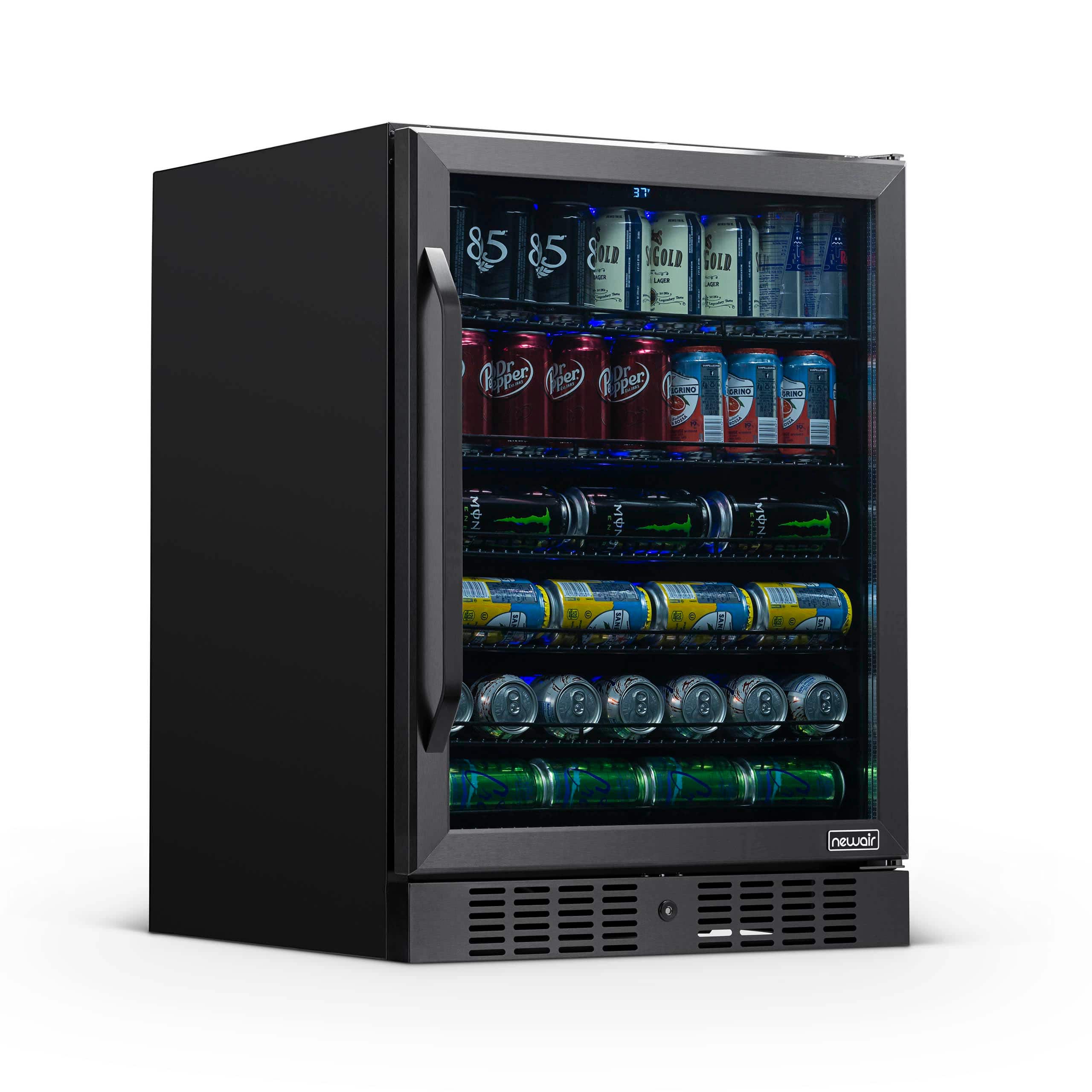 NewAir - 24” 177-Can Built-In Beverage Cooler with Precision Temperature Controls and Adjustable Shelves - Black Stainless Steel - Front_Zoom