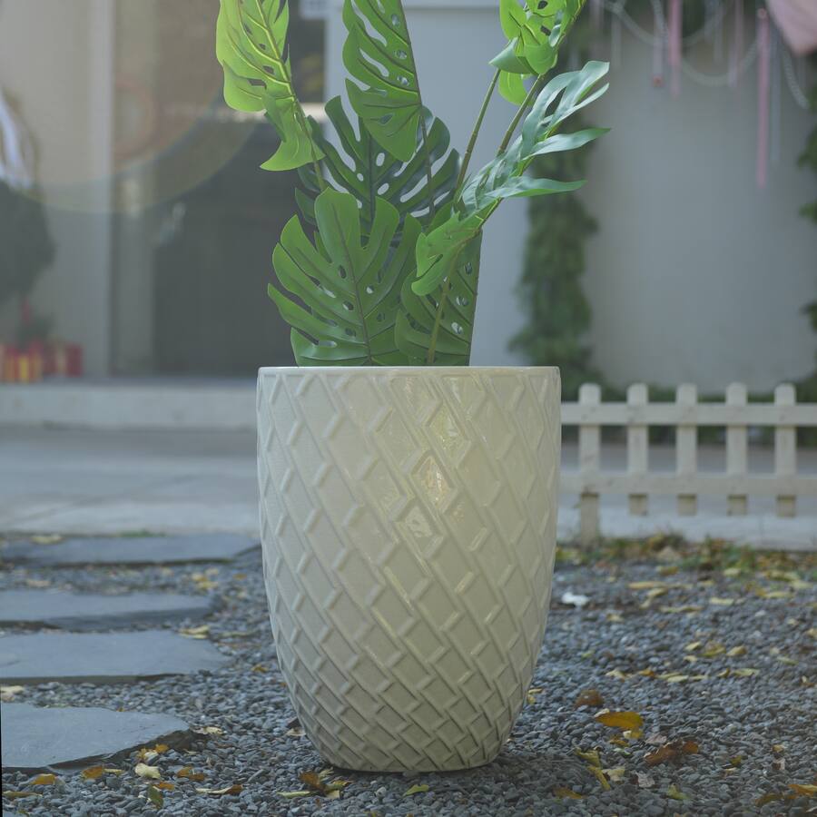 Loheer Large Ceramic Planter Pot, White Handmade Tree Planter Pot with ...