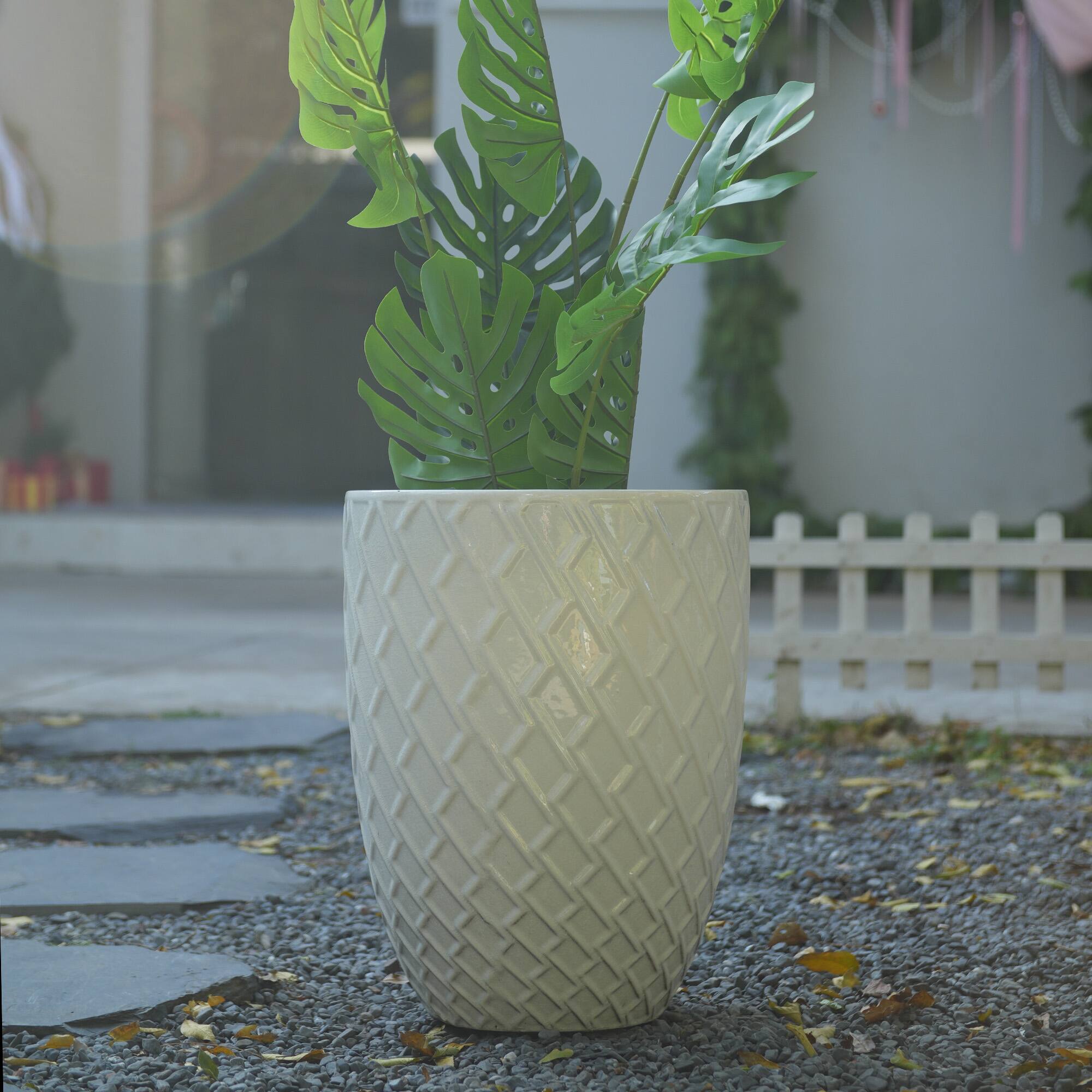 Angle. Loheer - Loheer Large Ceramic Planter Pot, White Handmade Tree Planter Pot with Drainage Hole, Indoor Outdoor, 21.26 H.