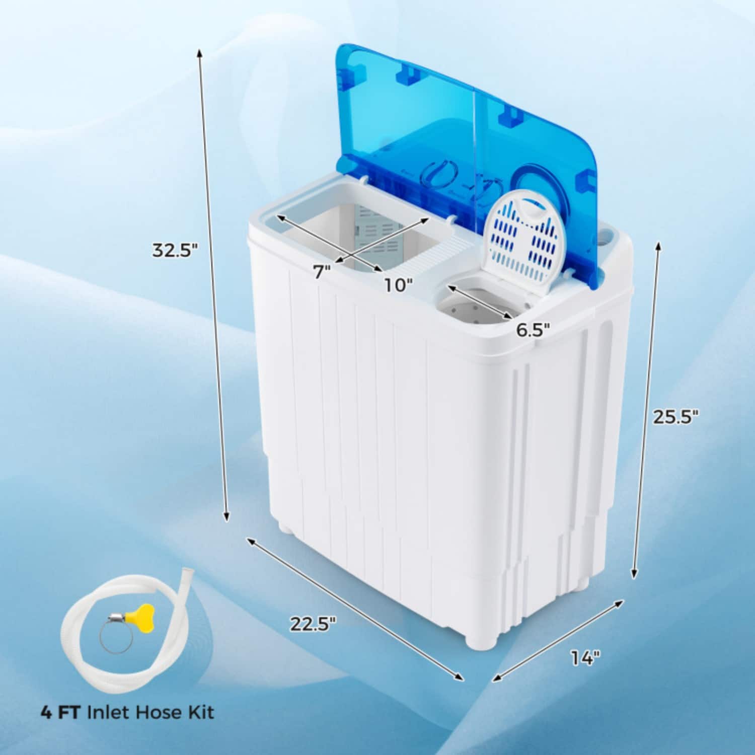 17.6 lbs Freestanding Portable Twin Tub Washing Machine with Drain