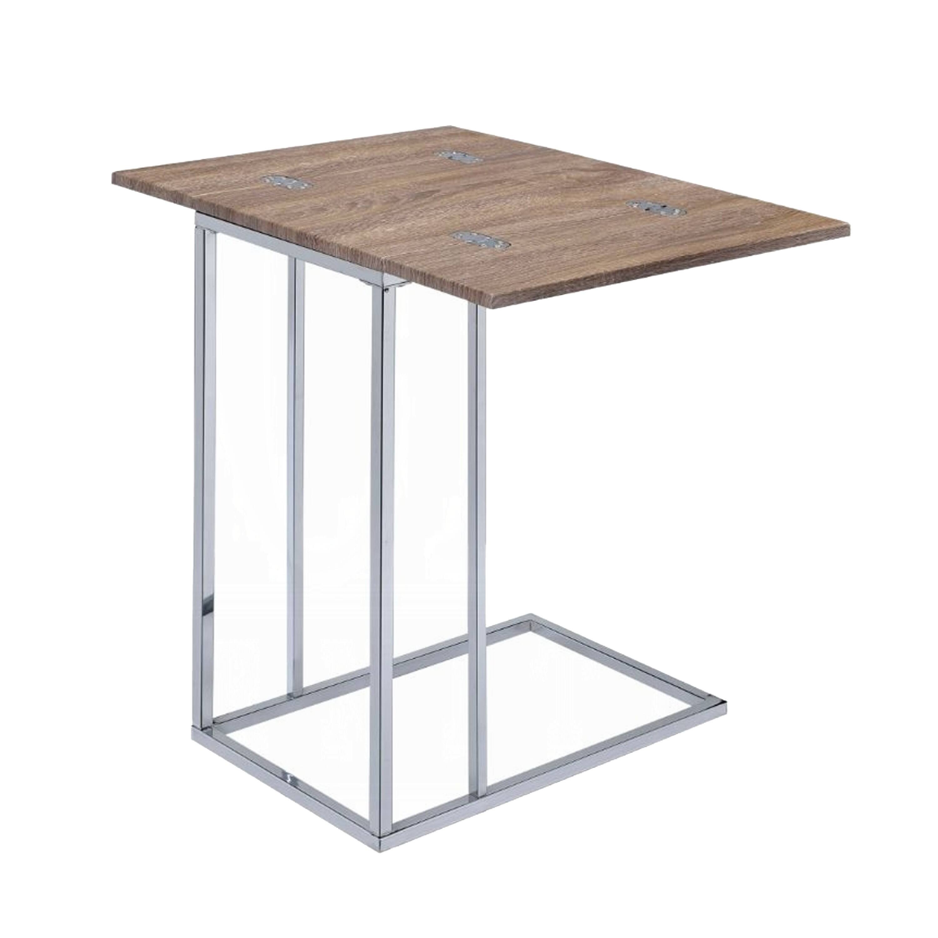 Alt View 1. Manhattan Lane - Vogue Side Table, Weathered Oak & Chrome - Oak & Chrome.