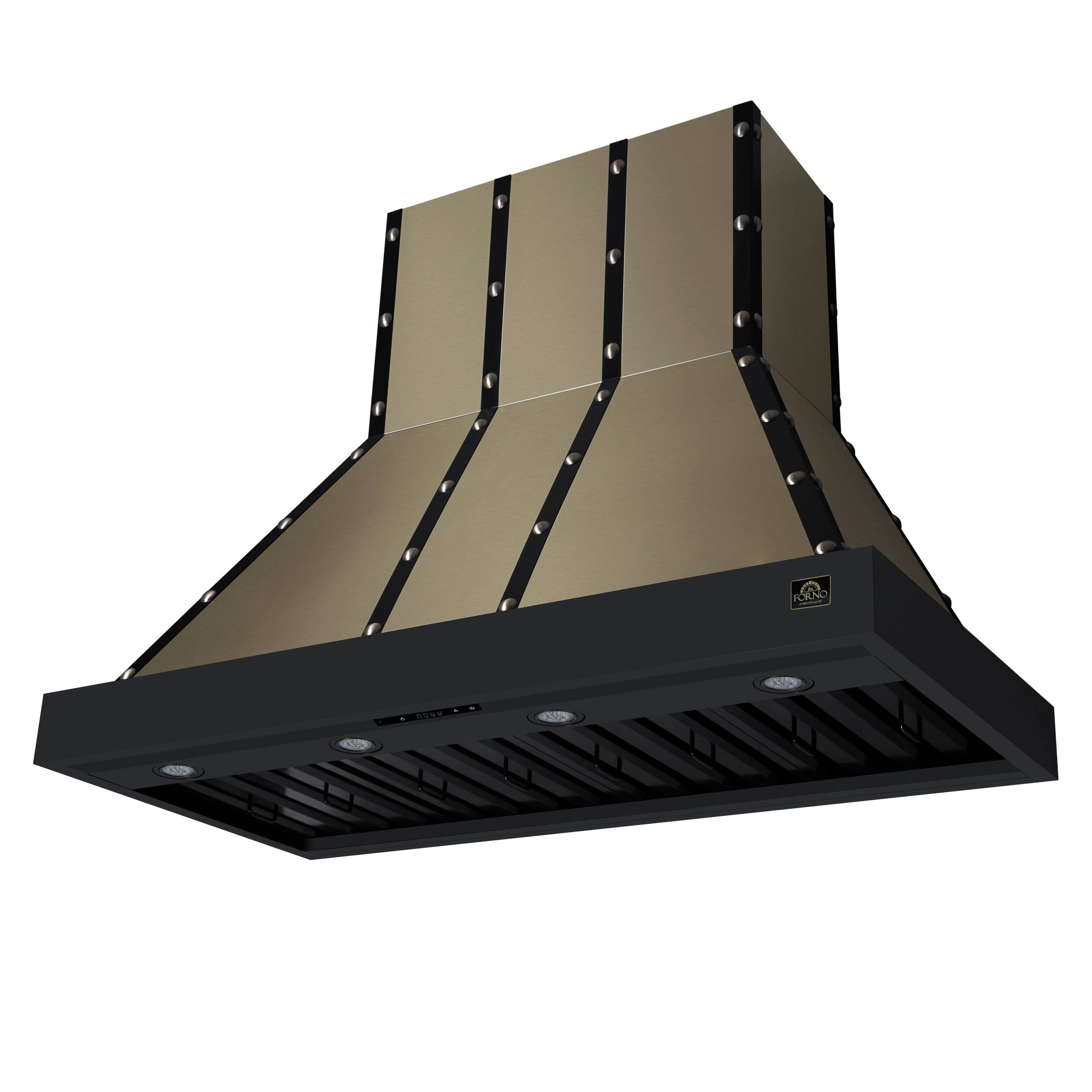 Angle. Forno Appliances - Ambassador 48" Wall Mount Range Hood with Touch Controls, LED Lighting and Remote Control - Black with Copper Trim - Black/Copper.