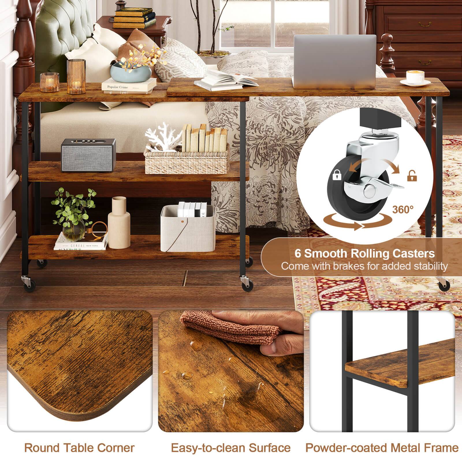 - 6 Smooth Rolling Casters
- Come with brakes for added stability
- Round Table Corner
- Easy-to-clean Surface
- Powder-coated Metal Frame