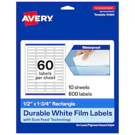 Avery - 1/2" x 1-3/4" Waterproof Rectangle Labels, 600 Labels - White