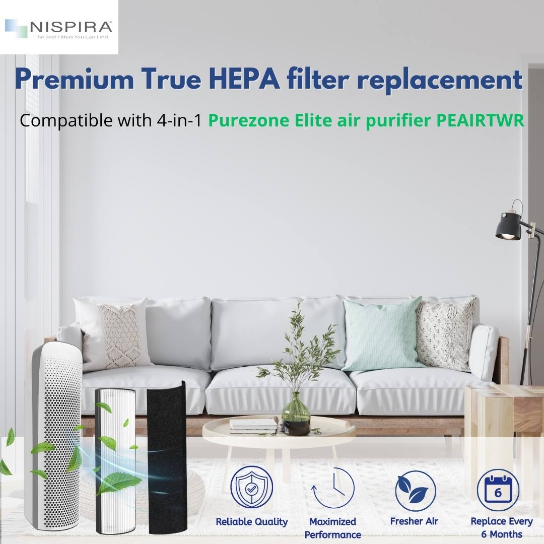 NISPIRA  
Premium True HEPA filter replacement  
Compatible with 4-in-1 Purezone Elite air purifier PEARTWR  

Reliable Quality  
Maximized Performance  
Fresher Air  
Replace Every 6 Months