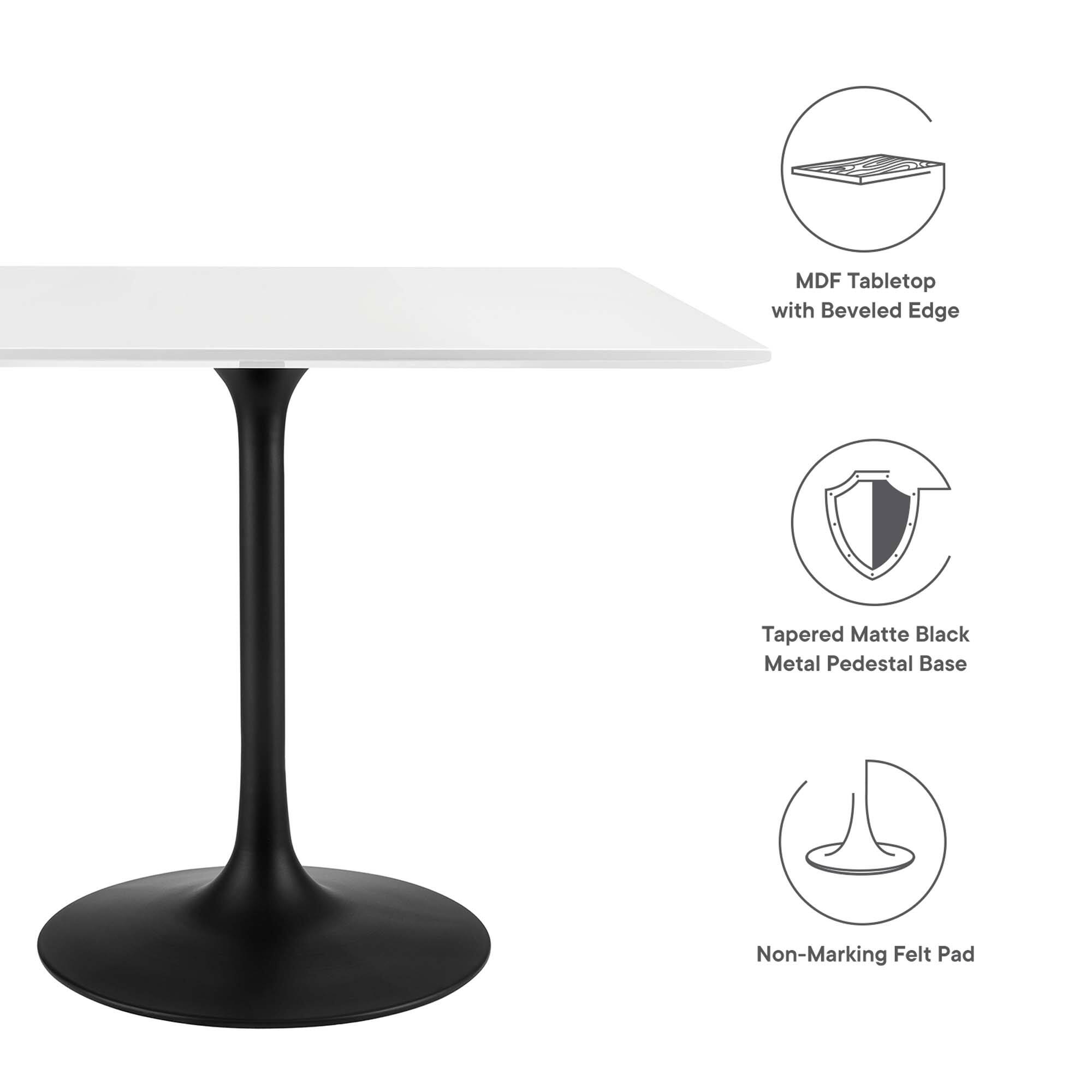 MDF Tabletop with Beveled Edge, Tapered Matte Black Metal Pedestal Base, Non-Marking Felt Pad
