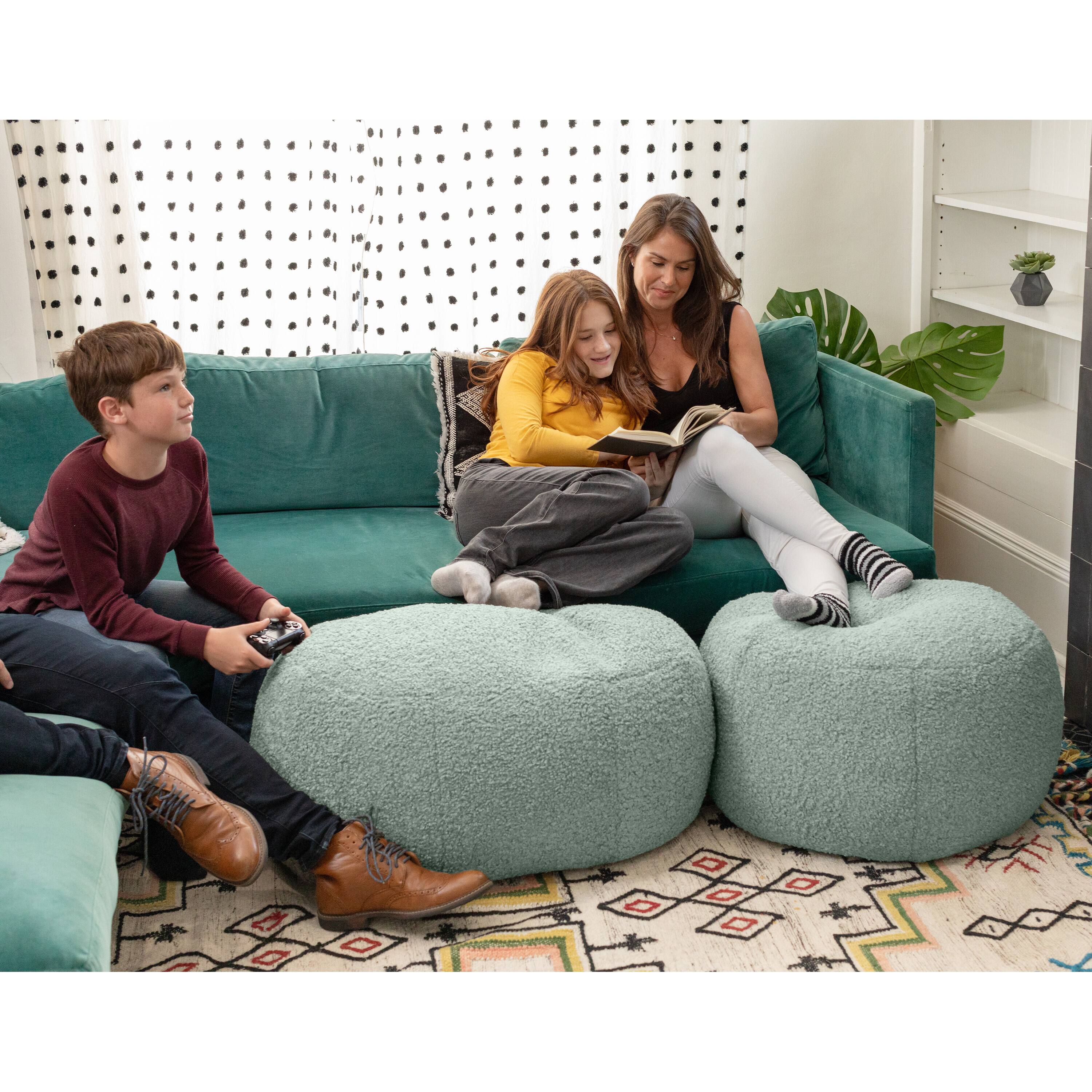 Alt View 1. Jaxx - Jaxx Ellis Ottoman Shearling Faux-Lamb Plush Pouf for Modern Interior Design, Large, Mineral Green - Mineral Green.