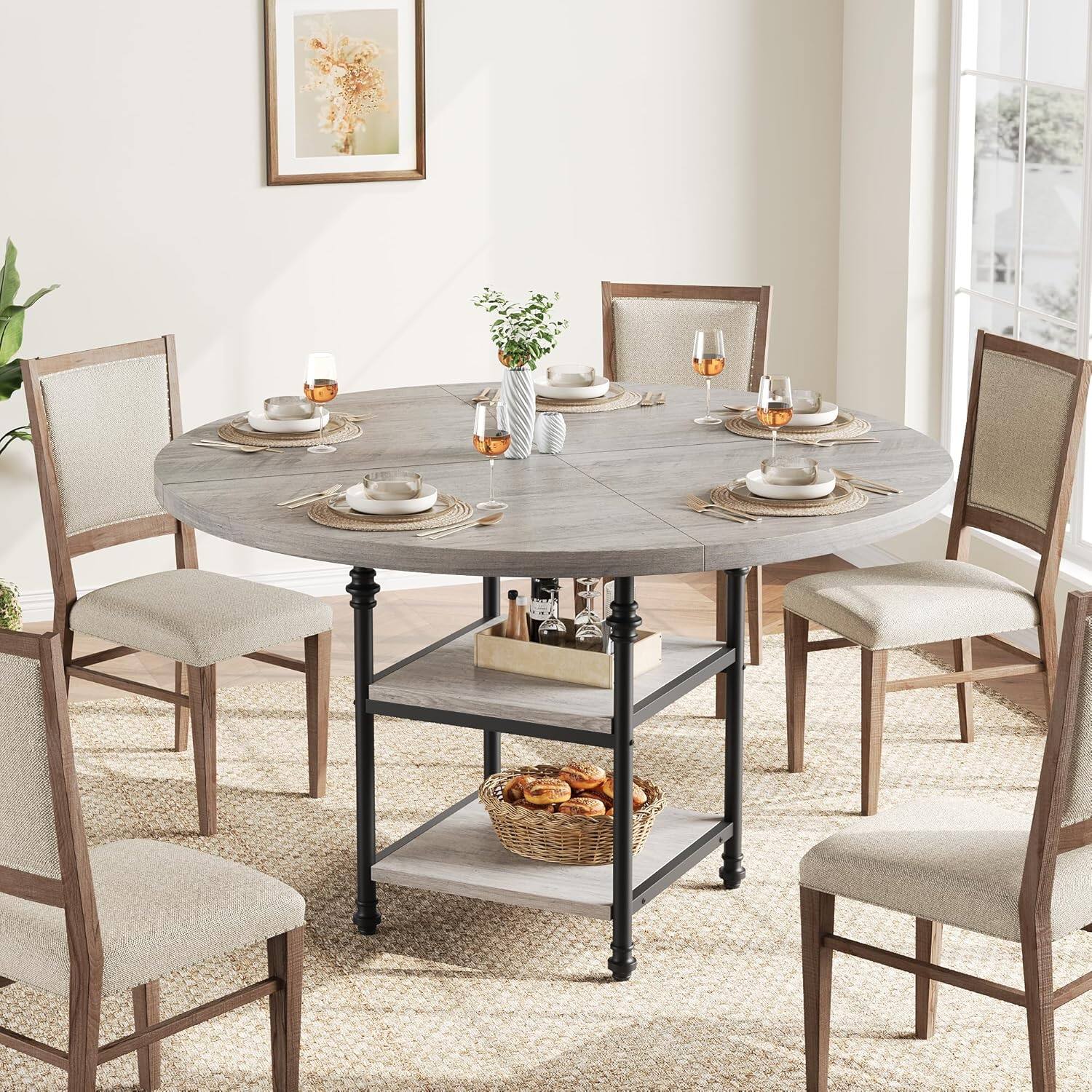 Front. Jojoka - Kitchen Table Round Dining Table for 4 47.2 Inch Roman Column Dining Table - Multiple colors.