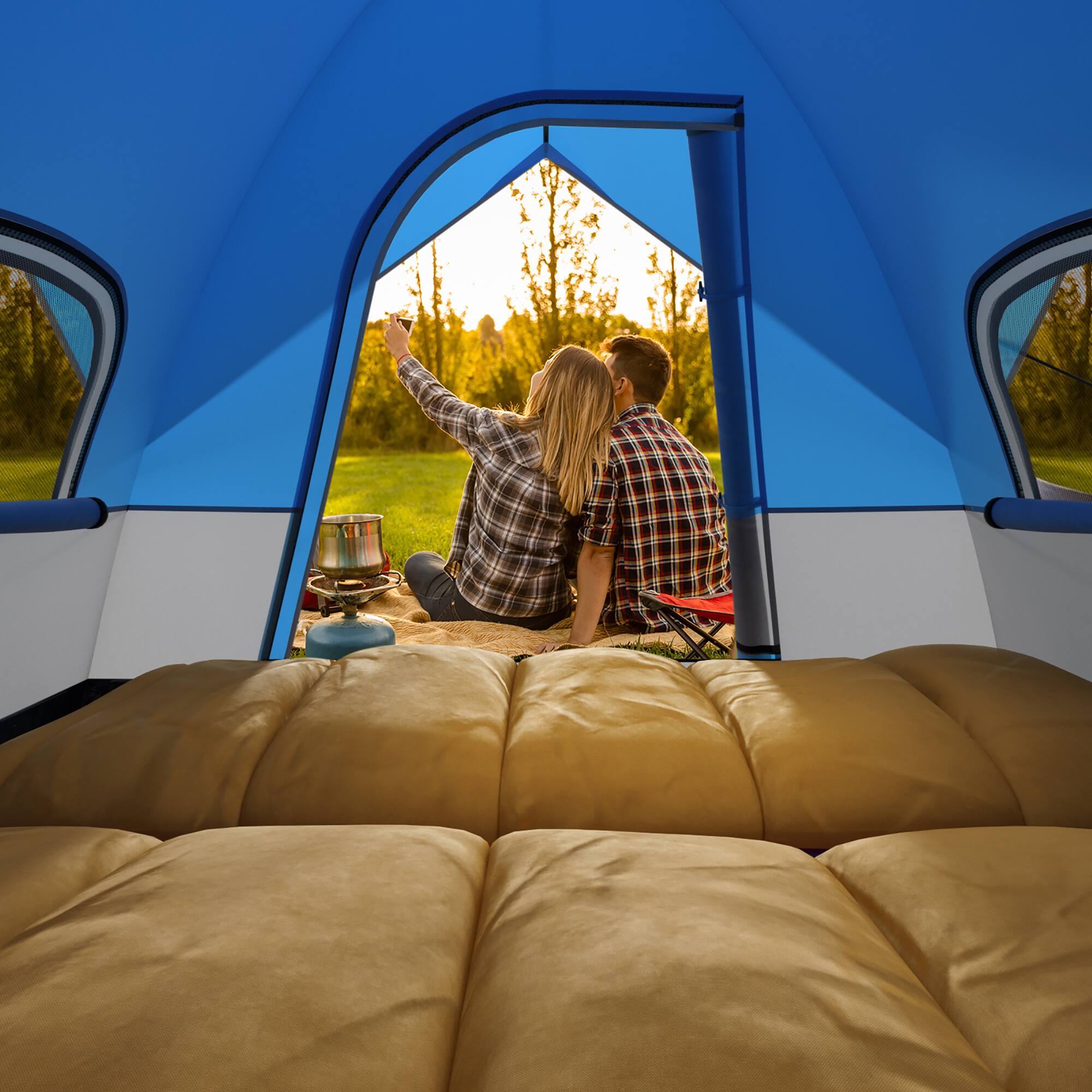 Alt View 4. Gymax - Gymax Camping Tent for 2-3 People Waterproof & Windproof Family Dome Tent w/ Rainfly Blue - Blue, Black.