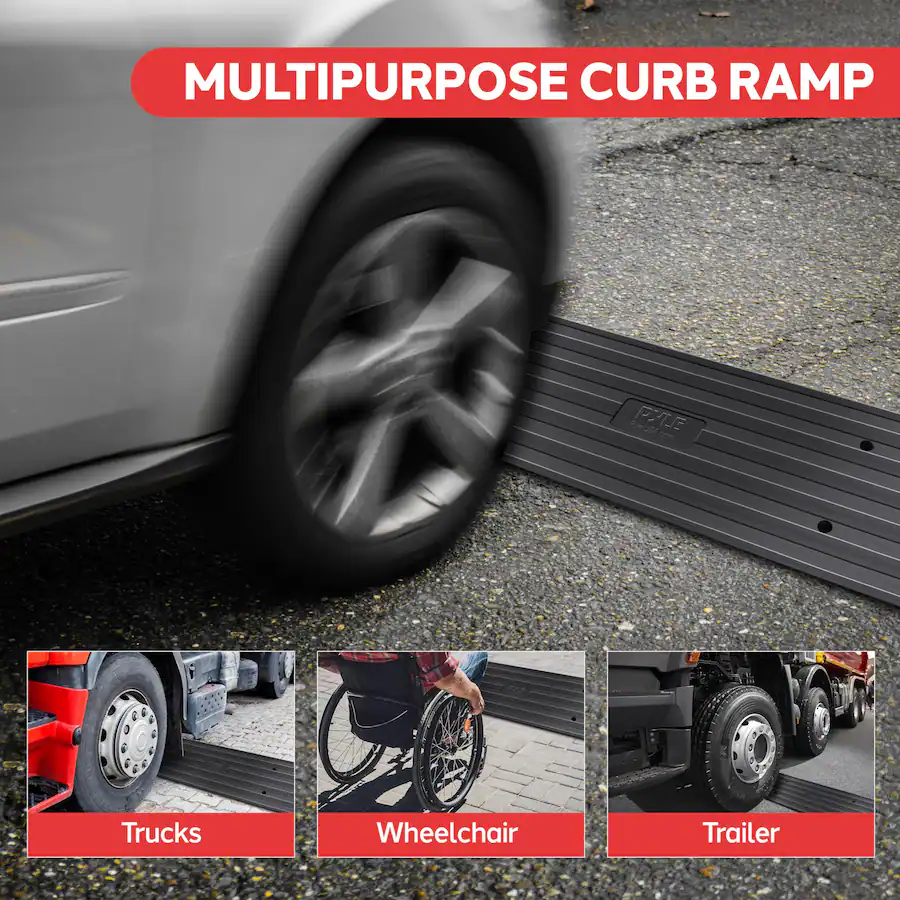Multi Purpose Ramp Pyle 4ft Rubber Curb Ramp – Heavy Duty Ramp for Cars, Trucks, Scooters ...