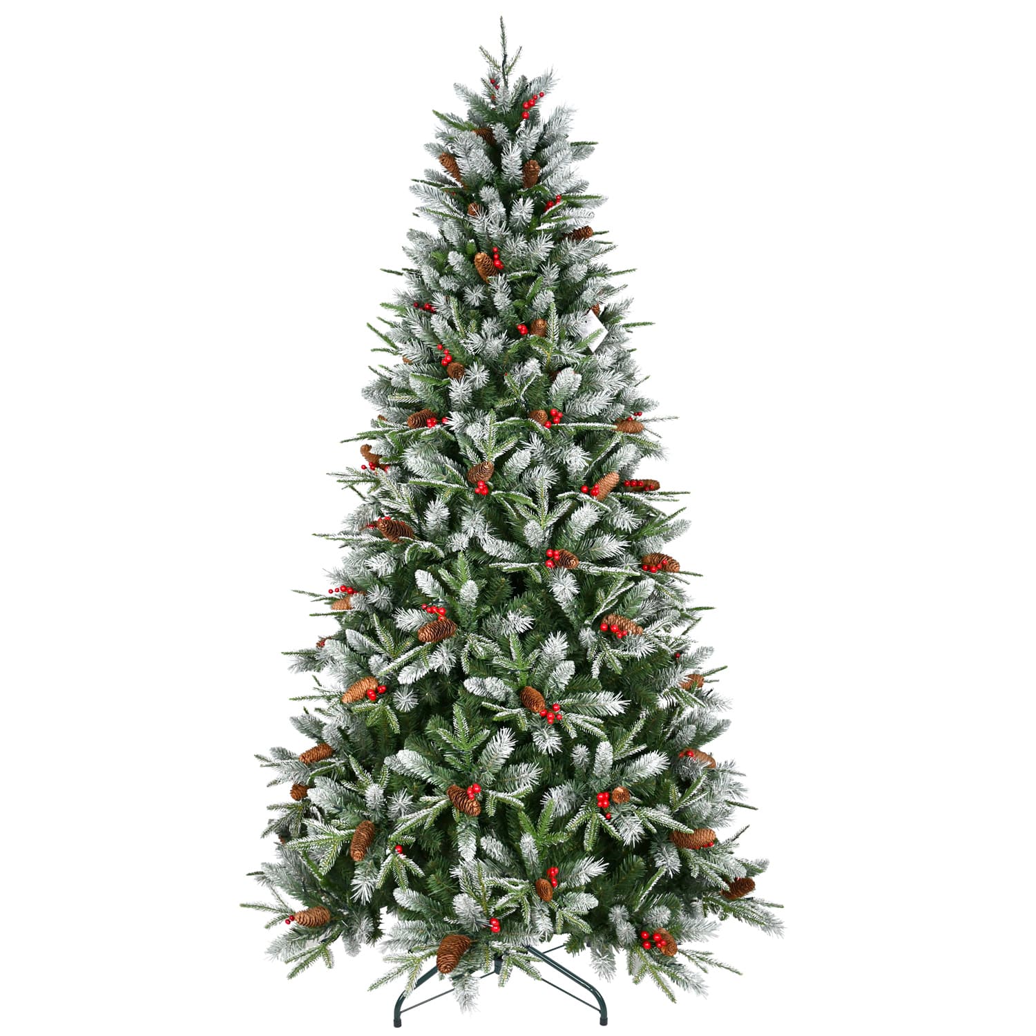 Spaco - 5FT Artificial Christmas Tree with 1113 Tips Berries Pine Cones and Hinged - Green