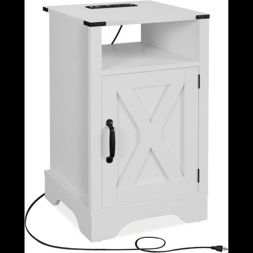 Alt View 5. LUCKY ONE - 16" Assembled Farmhouse Nightstand with Charging Station USB - White.