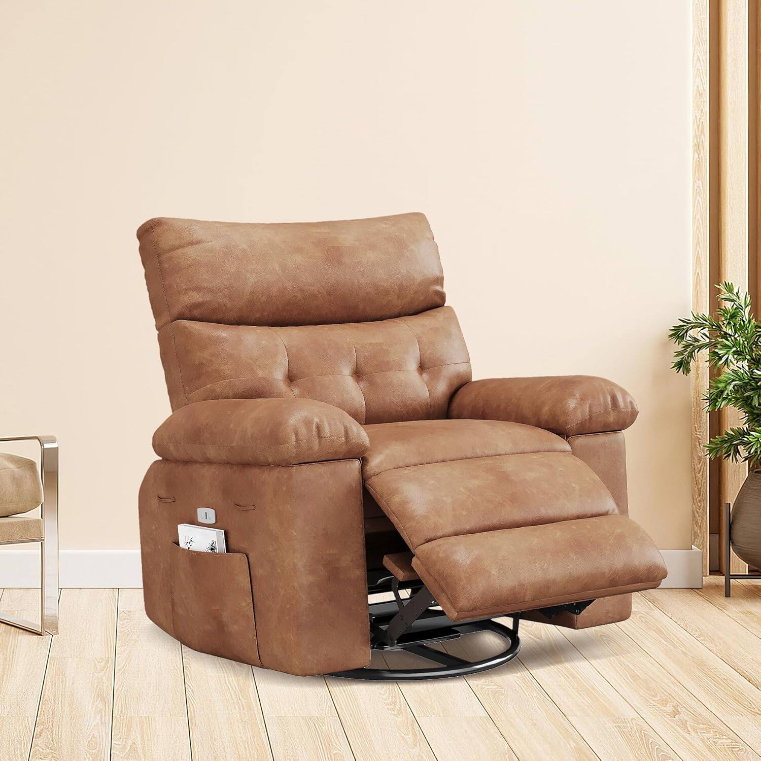 Acekool - Power Recliner Chair with Massage and Heat,Leather Fabric Reclining Sofa Chair for Living Room, Bedroom, Nursery - Brown
