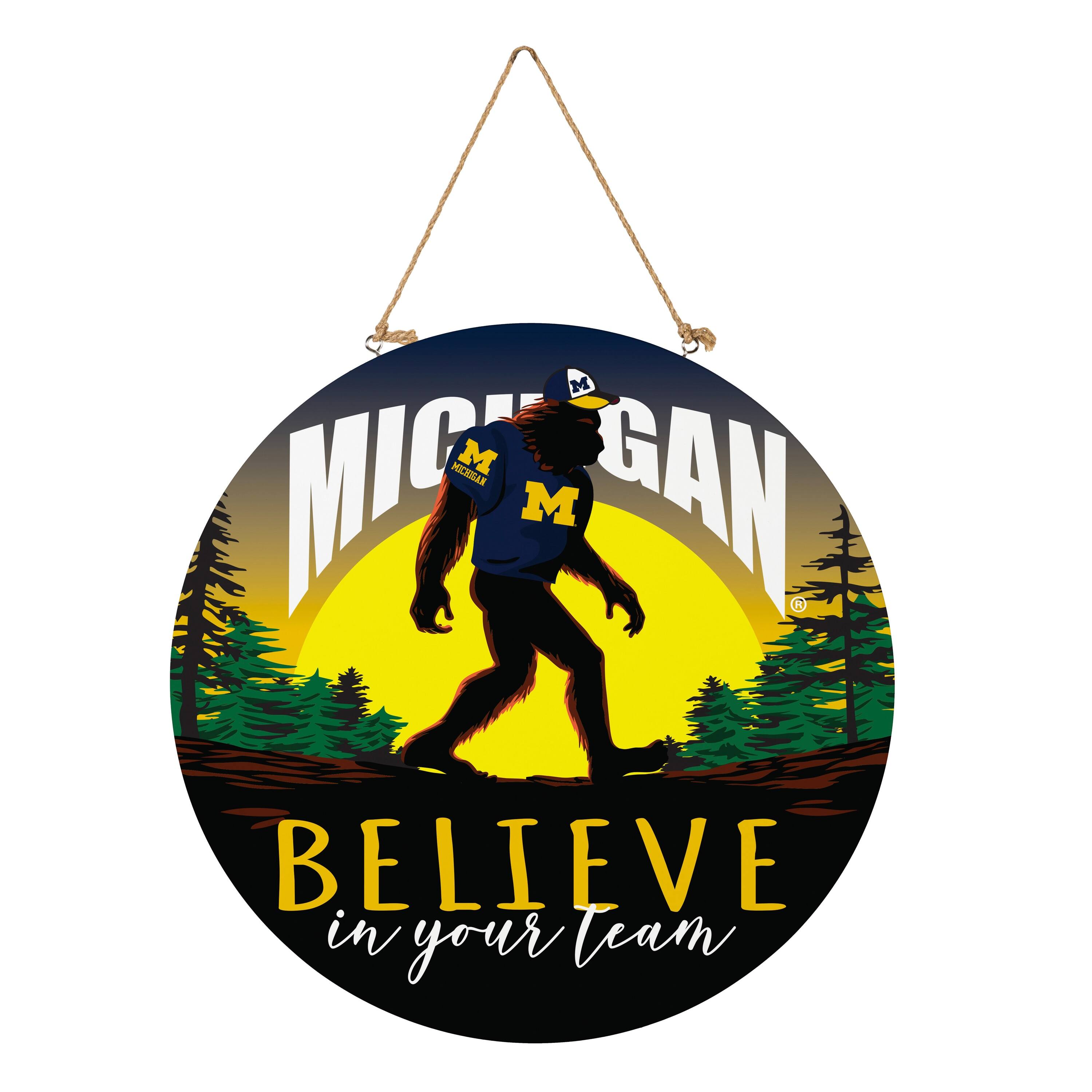Michigan Wolverines 18" Bigfoot "Believe in Yourself" Team Logo Wood Round Door Sign