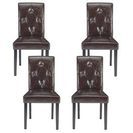 Vecelo - Set of 4 Linen Dining Chairs Upholstered Chairs- Ergonomic High Back, 260lb Capacity, Solid Wood Legs - Coffee