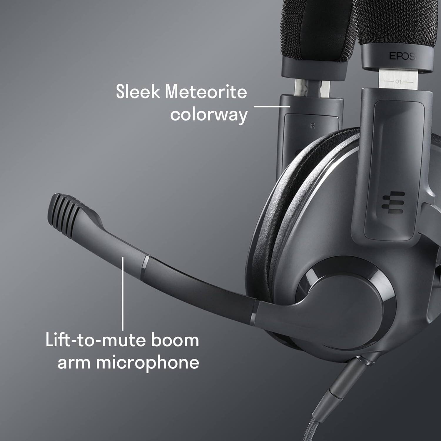 EPOS Sleek Meteorite colorway 01 E Lift-to-mute boom arm microphone