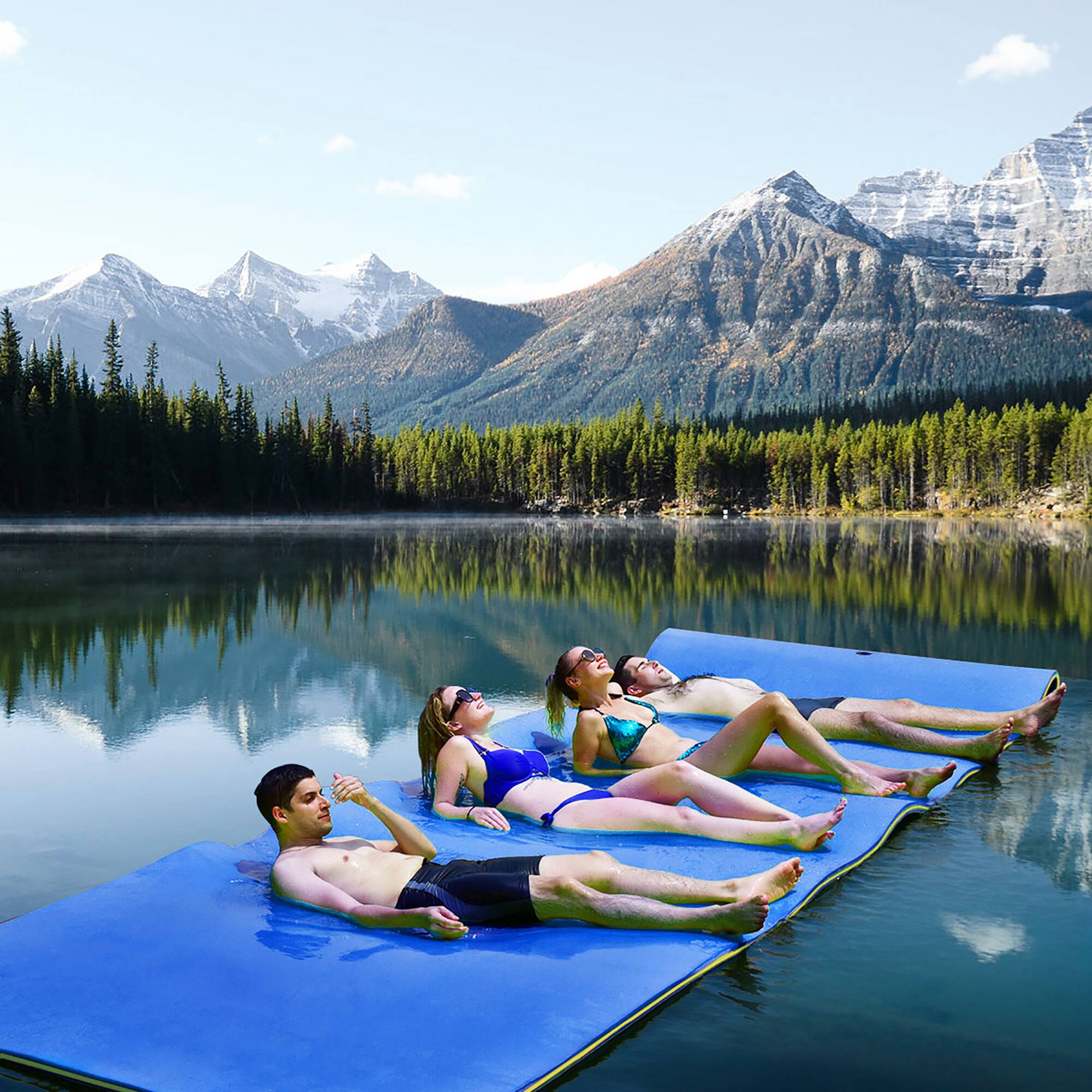 Alt View 2. Costway - Costway 3-Layer Floating Water Pad 12' x 6' Floating Oasis Foam Mat - Blue.