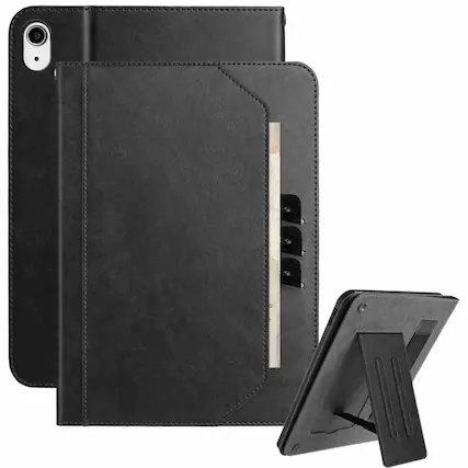 Front. Dteck - Retro PU Leather Folio Case for Apple iPad mini (A17 Pro) 2024/iPad mini 6th Generation 8.3" 2021,Shockproof Flip Cover - Black.