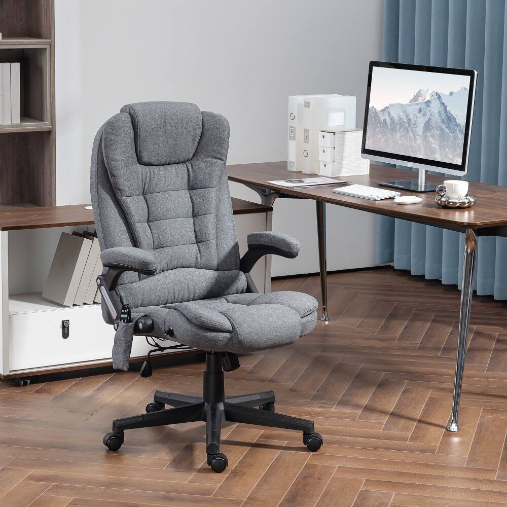 Alt View 6. Loheer - Loheer Massage Office Chair with Heat Gray Linen Reclining High Back 6 Point Vibrating Desk Chair - Gray.