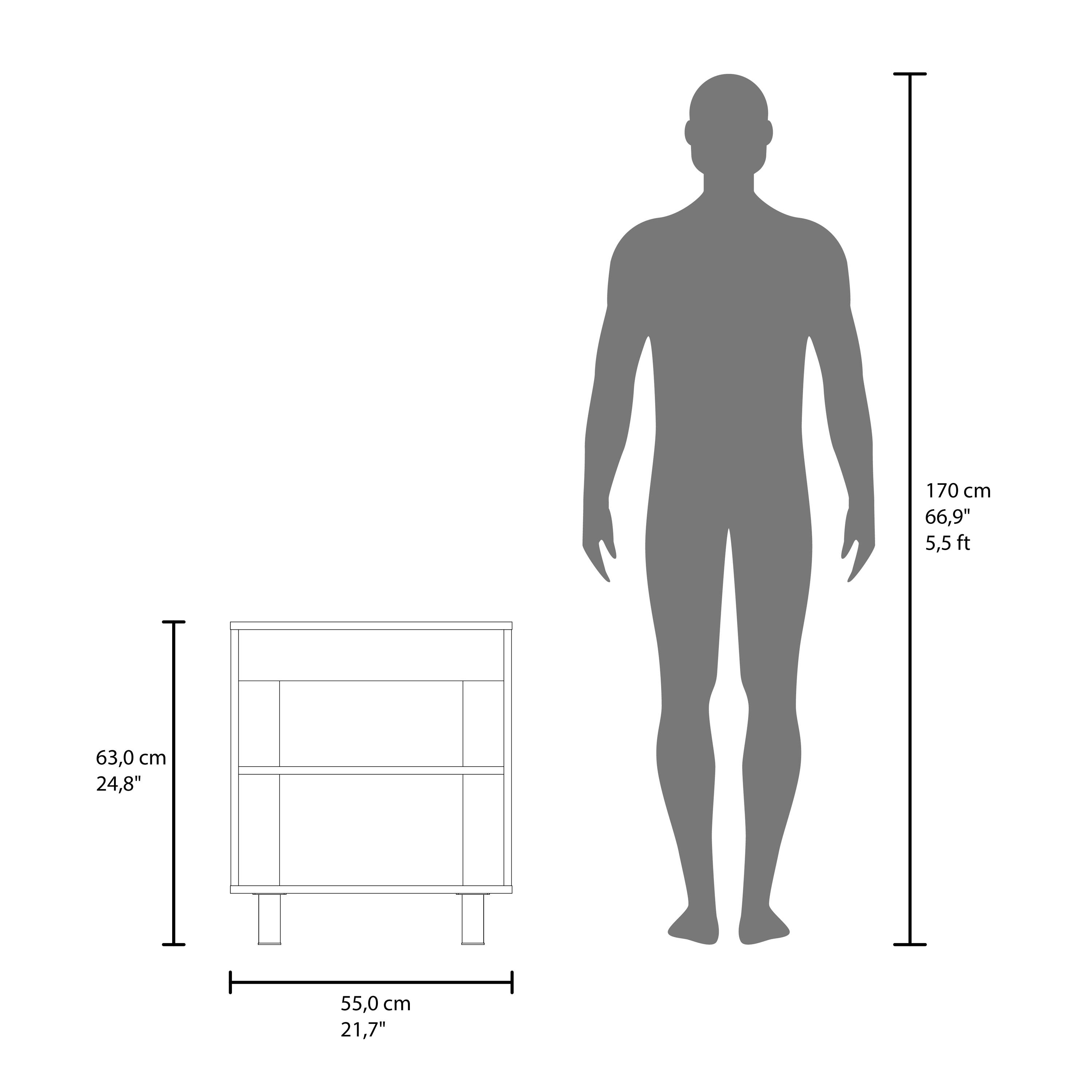 170 cm  
66.9"  
5.5 ft  

63.0 cm  
24.8"  

55.0 cm  
21.7"