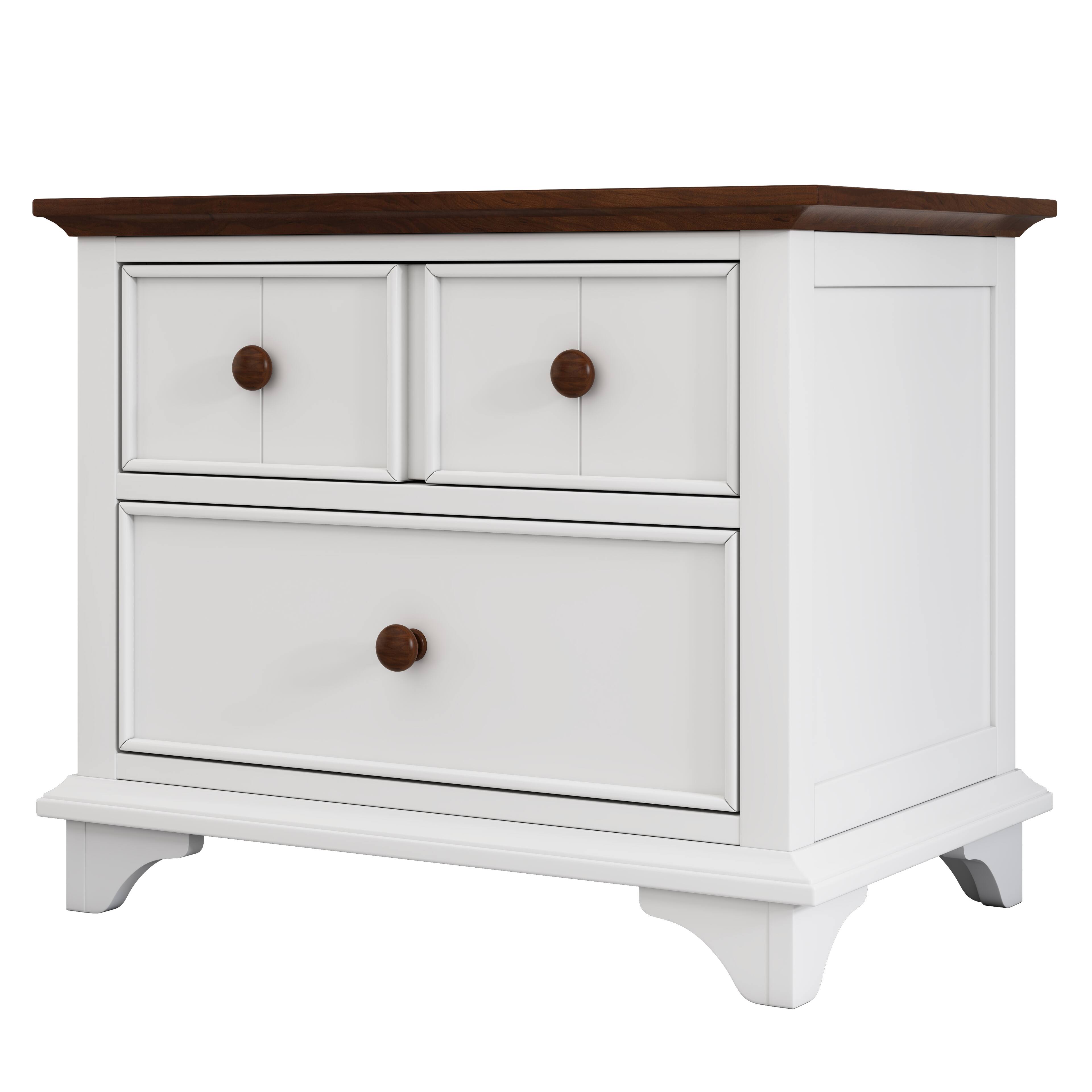 Spaco - Kids Nightstand with 2 Drawers, Solid Wood, for Kids Room and Bedroom - White+Walnut