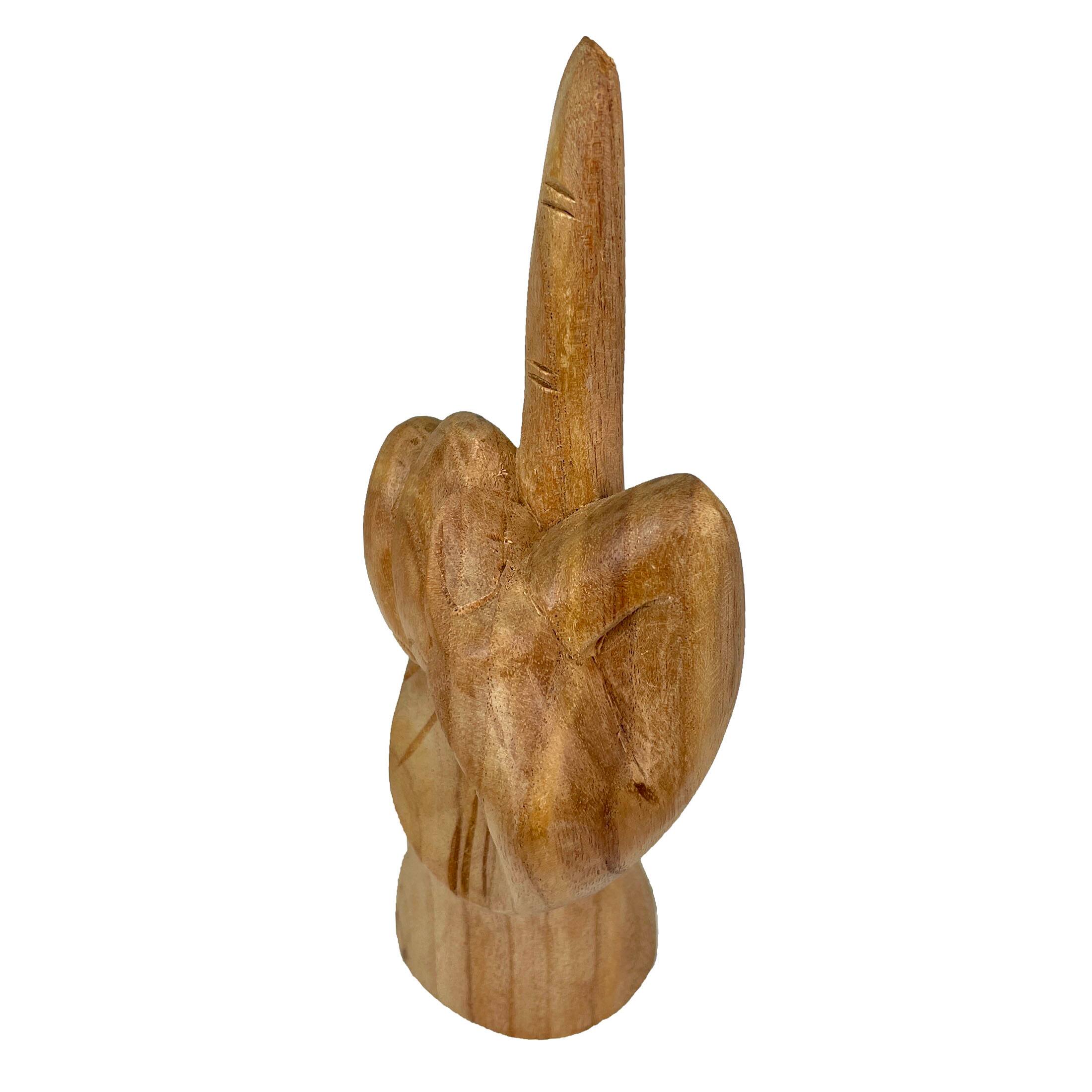Alt View 9. Zeckos - Carved Wooden Flipping The Bird Hand Gesture Statue Natural Finish Home Decor - Brown.
