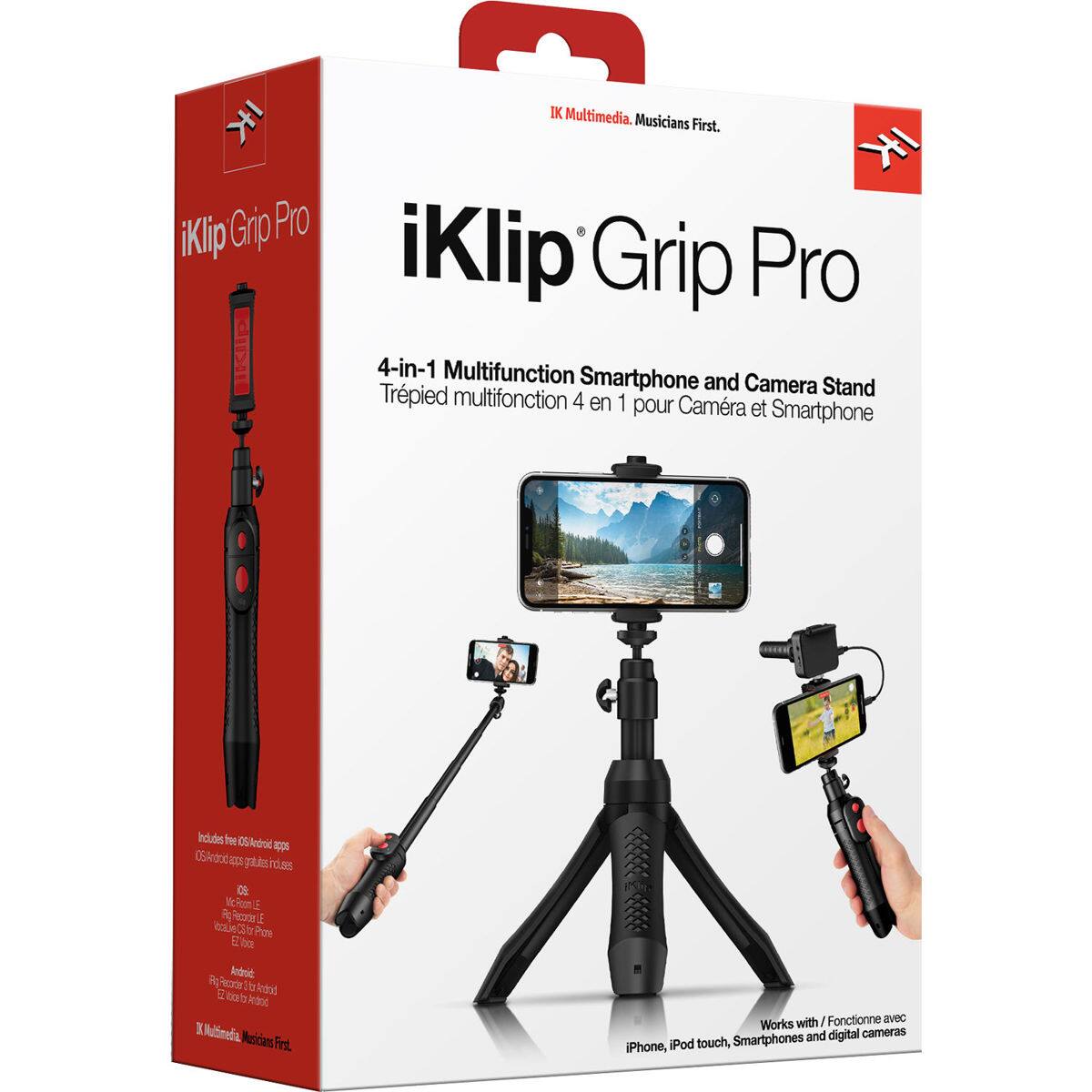 iKlip Grip Pro IK Multimedia. Musicians First.  
iKlip Grip Pro 4-in-1 Multifunction Smartphone and Camera Stand  
Trepied multifonction 4 en 1 pour Caméra et Smartphone  
Includes free iOS and Android apps  
Works with iPhone, iPod touch, Smartphones and digital cameras