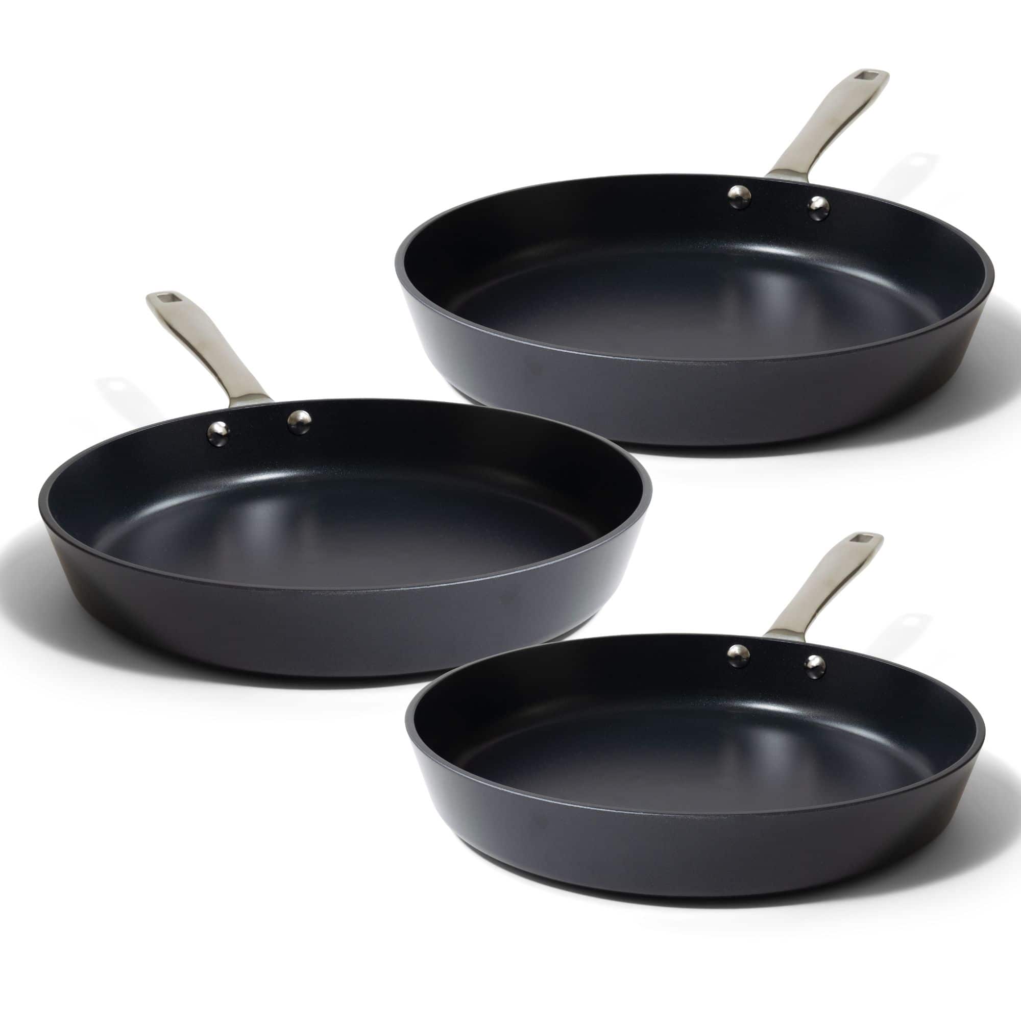 Front. Alva - Alva Maestro Nonstick Ceramic Frying Pan 3-Piece Set - Easy to Clean, Oven Safe and Toxin-Free Cookware - Black.