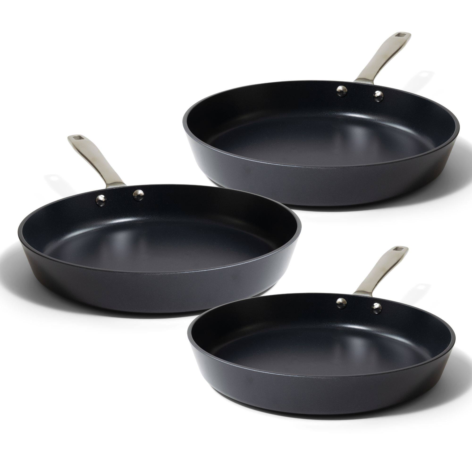 Front. Alva - Alva Maestro Nonstick Ceramic Frying Pan 3-Piece Set - Easy to Clean, Oven Safe and Toxin-Free Cookware - Black.
