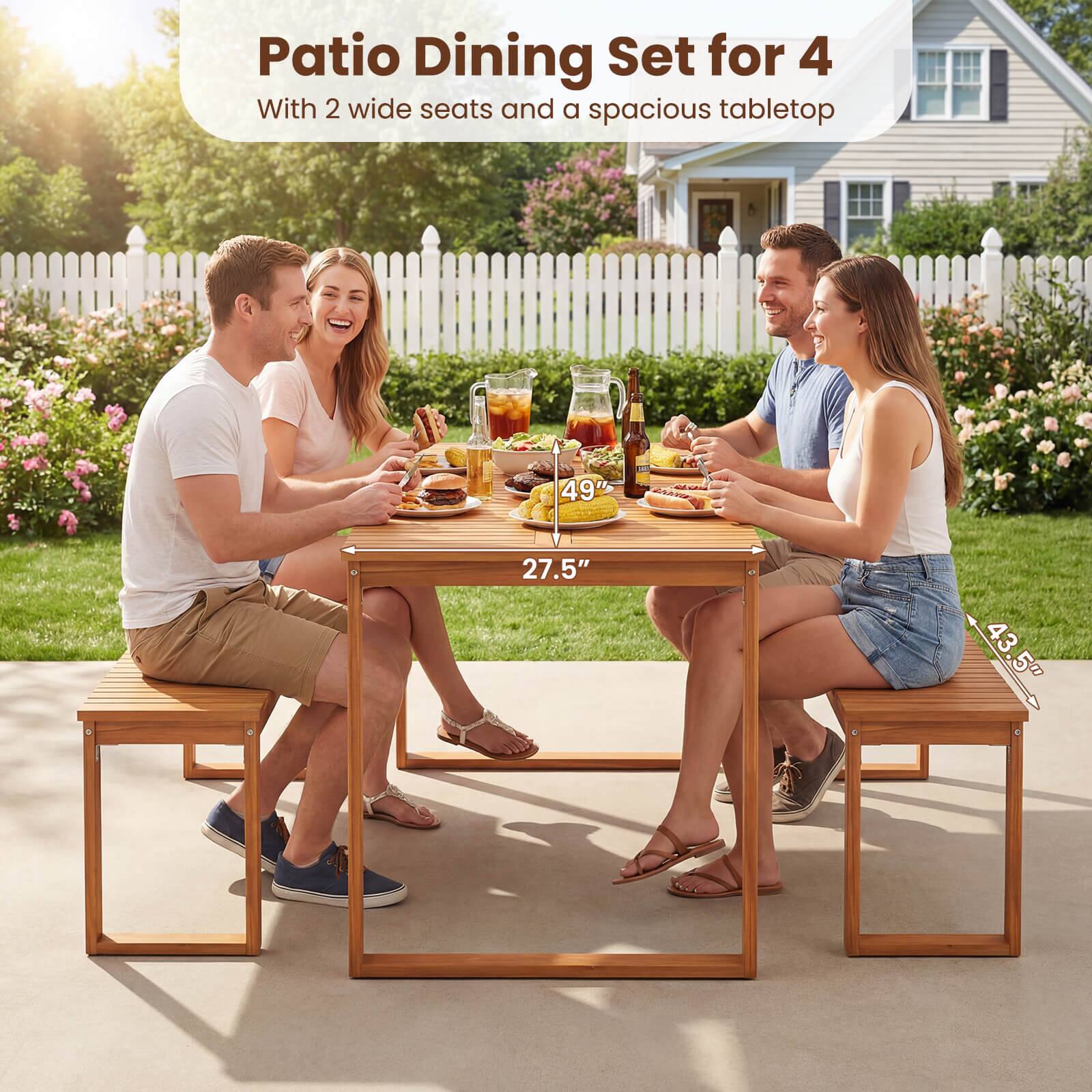 Patio Dining Set for 4  
With 2 wide seats and a spacious tabletop  

49" h  
27.5"  
43.5"